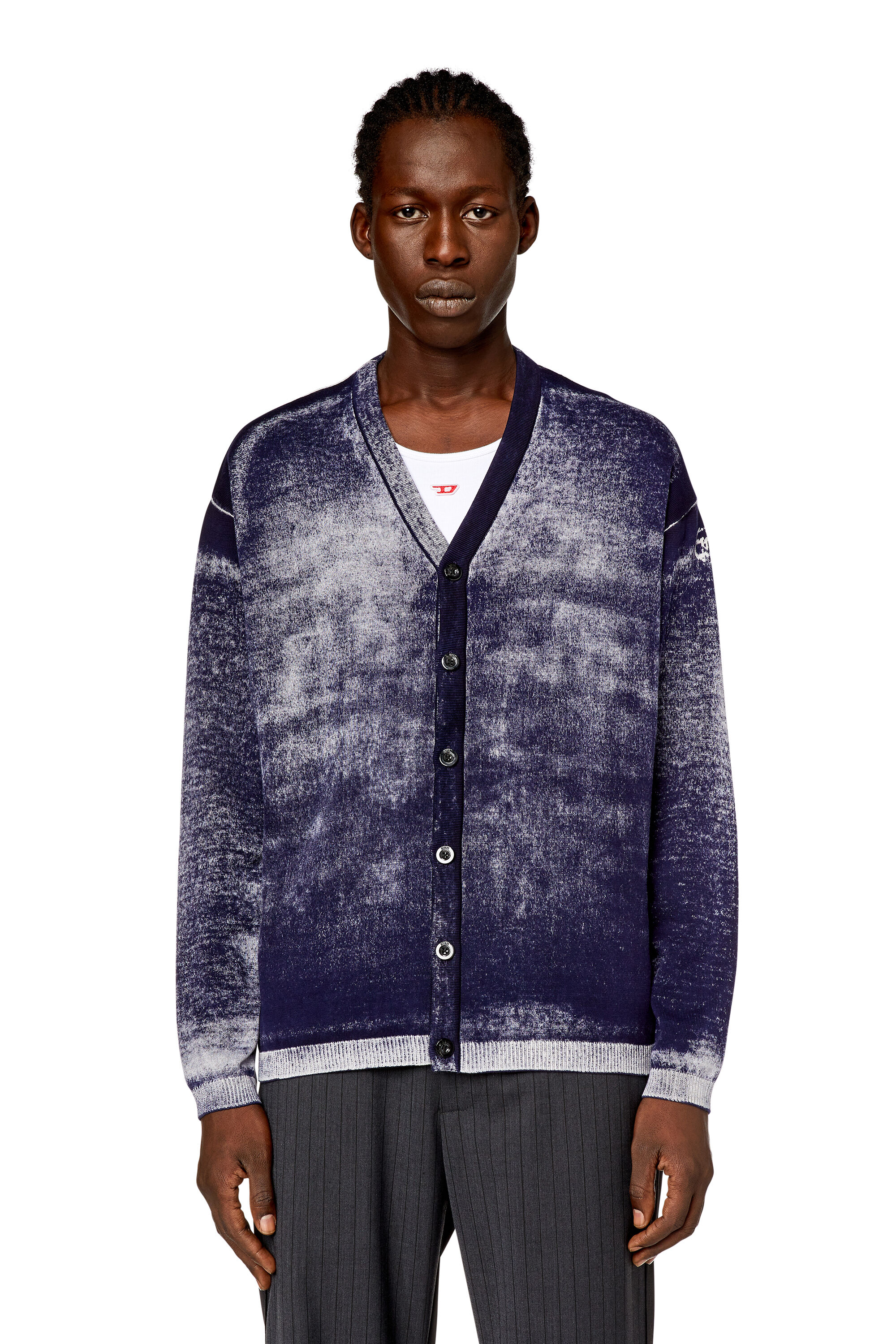 Men s Reverse print cotton cardigan Blue Diesel