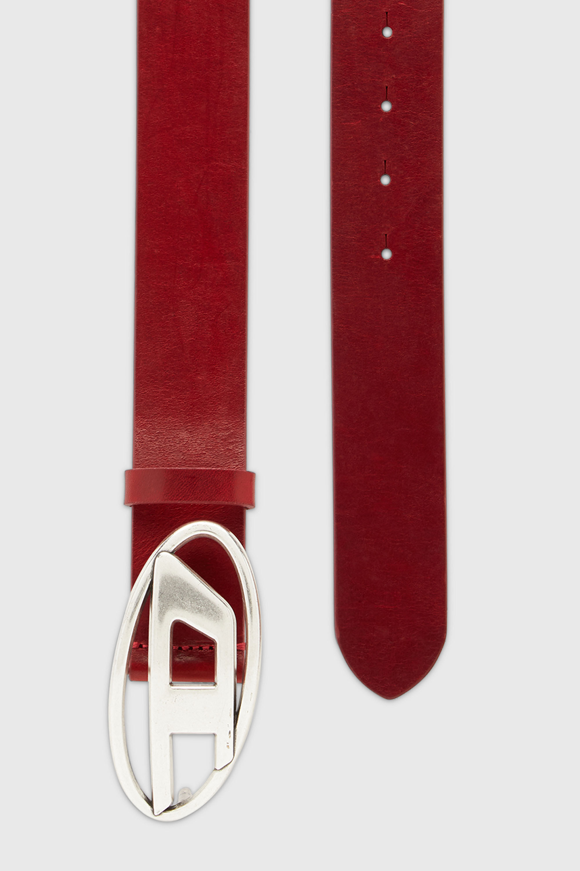 DIESEL ベルト レッド レザー B-1DR: Leather Belt with silver D logo buckle | Diesel
