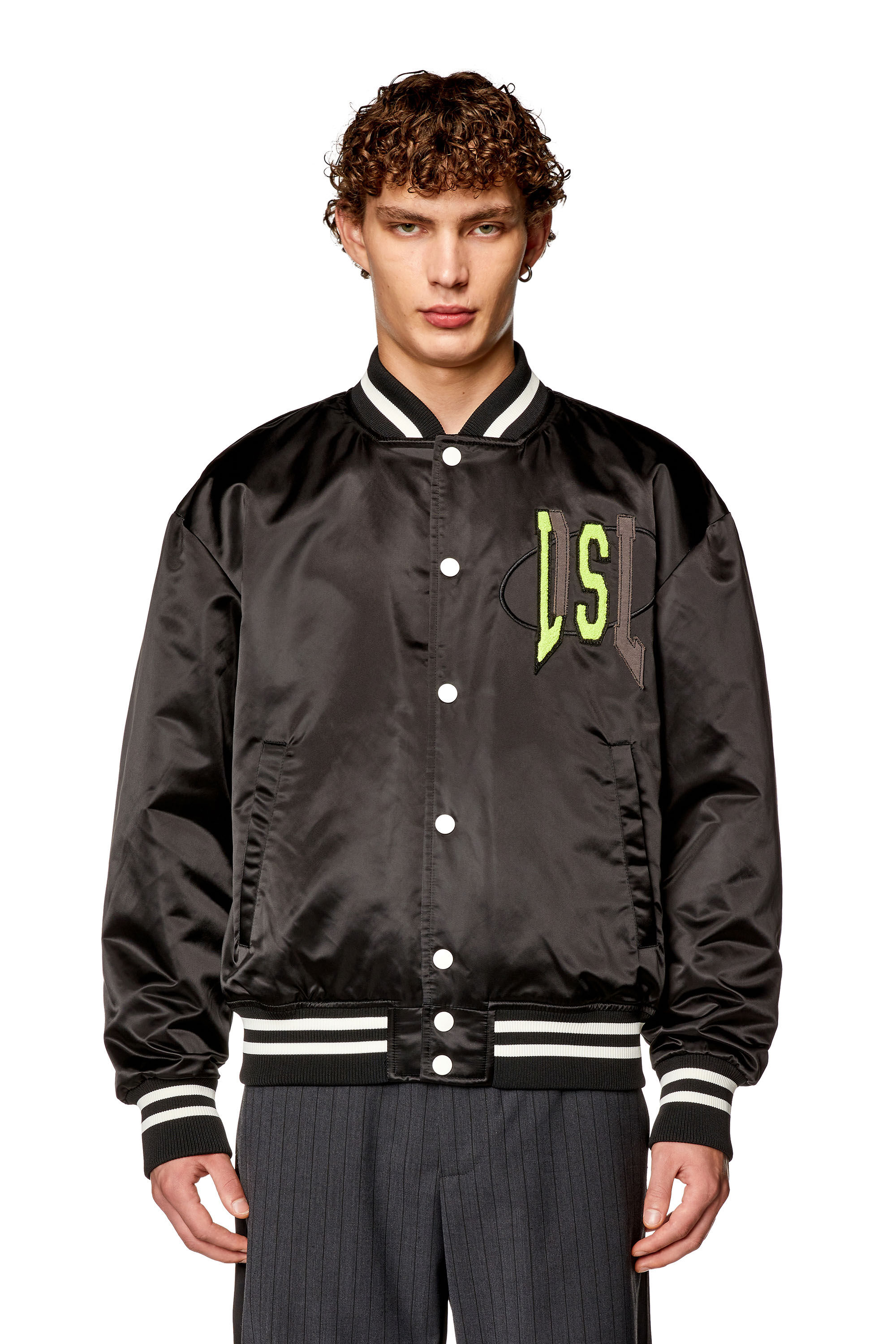 Men's Satin track jacket with LIES patches | Black | Diesel