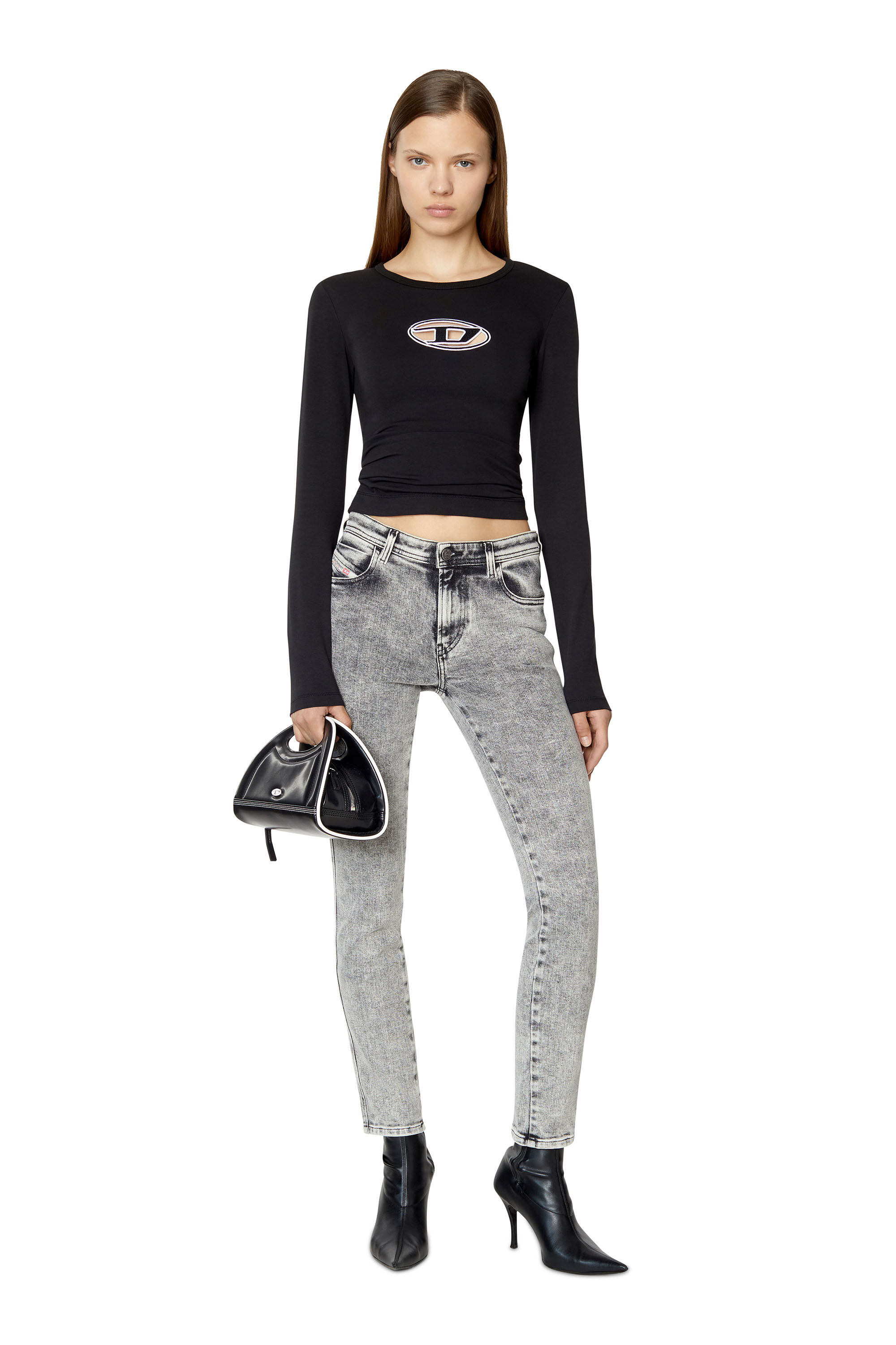Diesel - T-ANGIE-LS, Woman's Long-sleeve T-shirt with cut-out logo in Black - 1