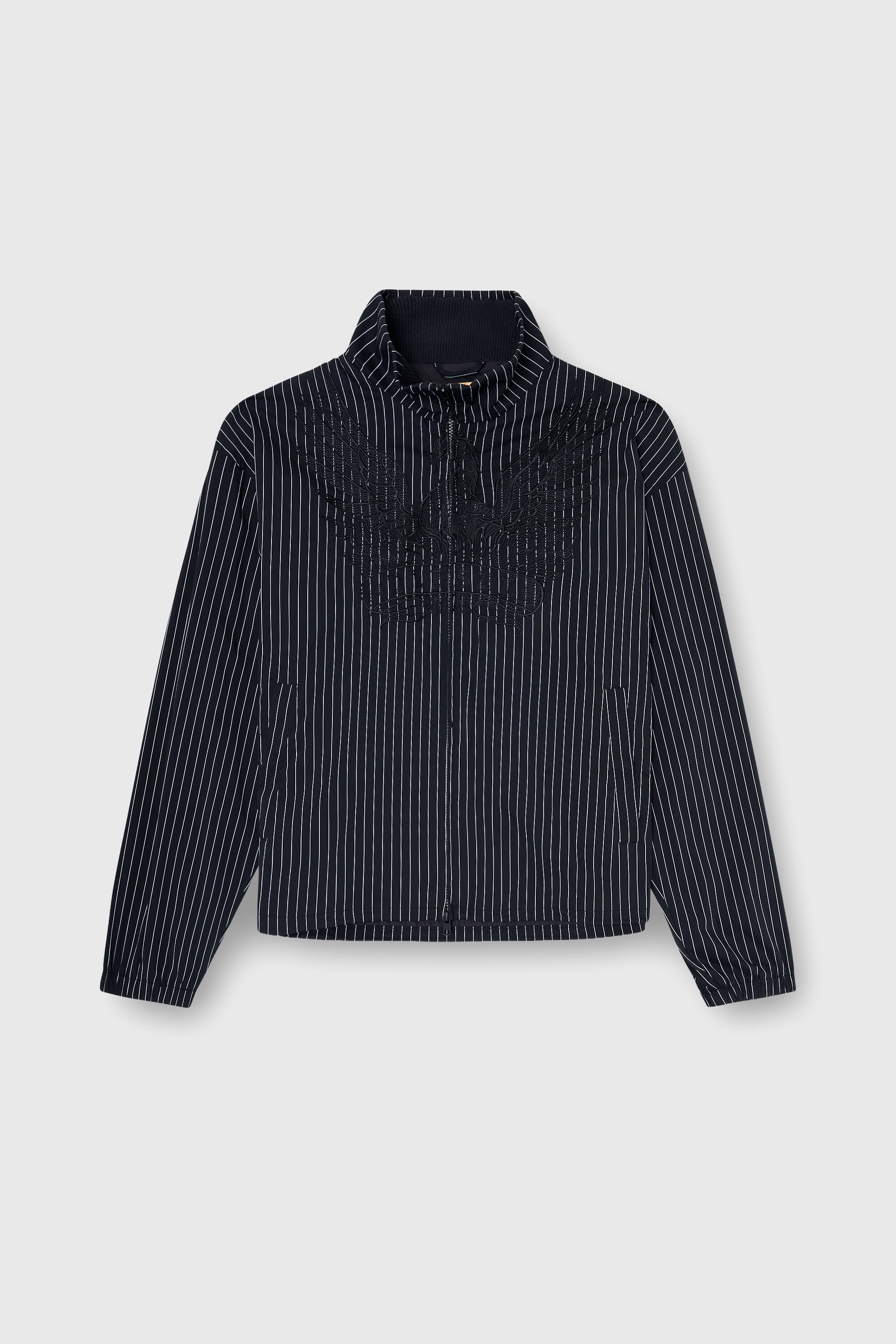 Men's Nylon pinstripe Jacket with Phoenix embroidery | Black