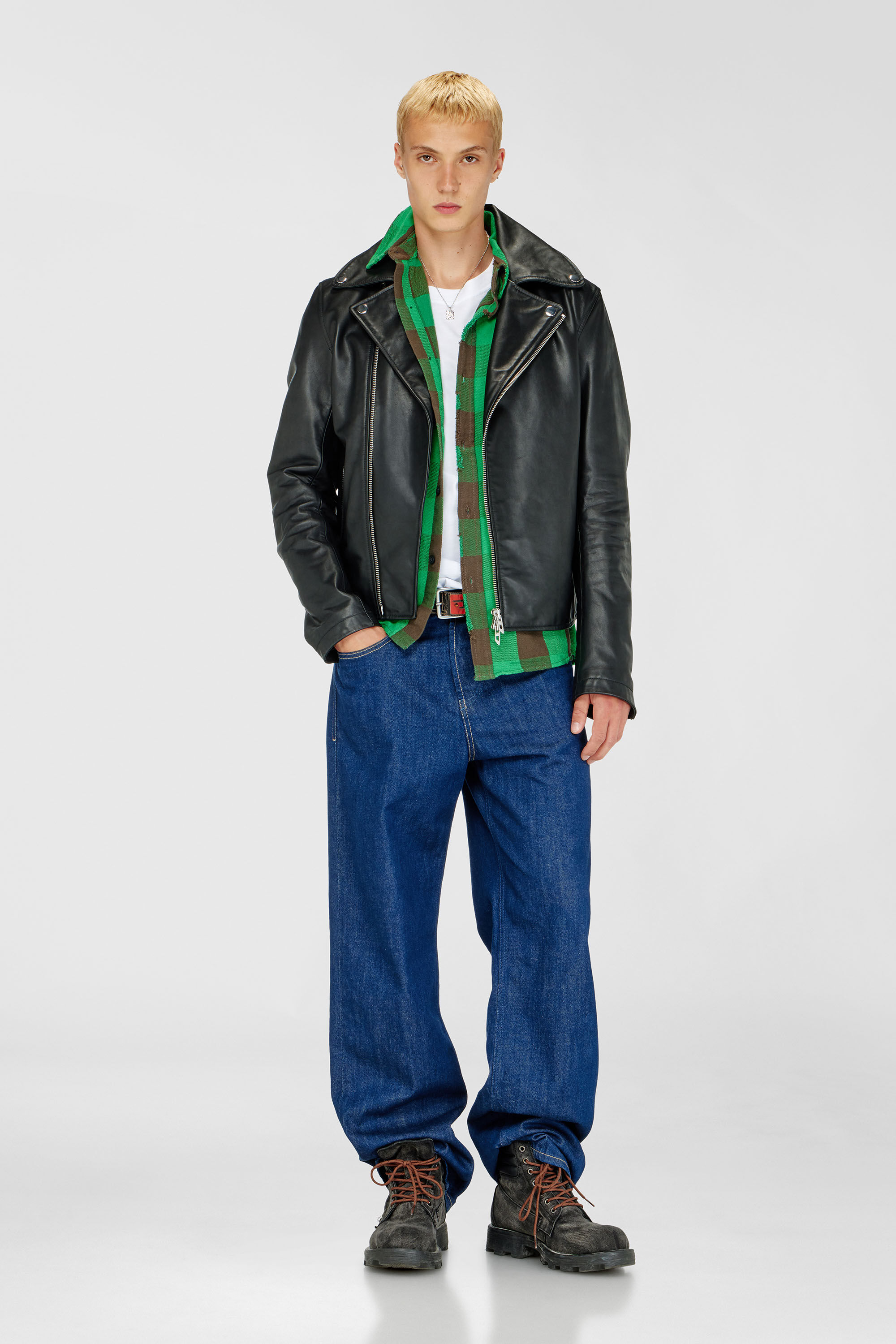 Men's Biker jacket in waxed leather | Black | Diesel TR