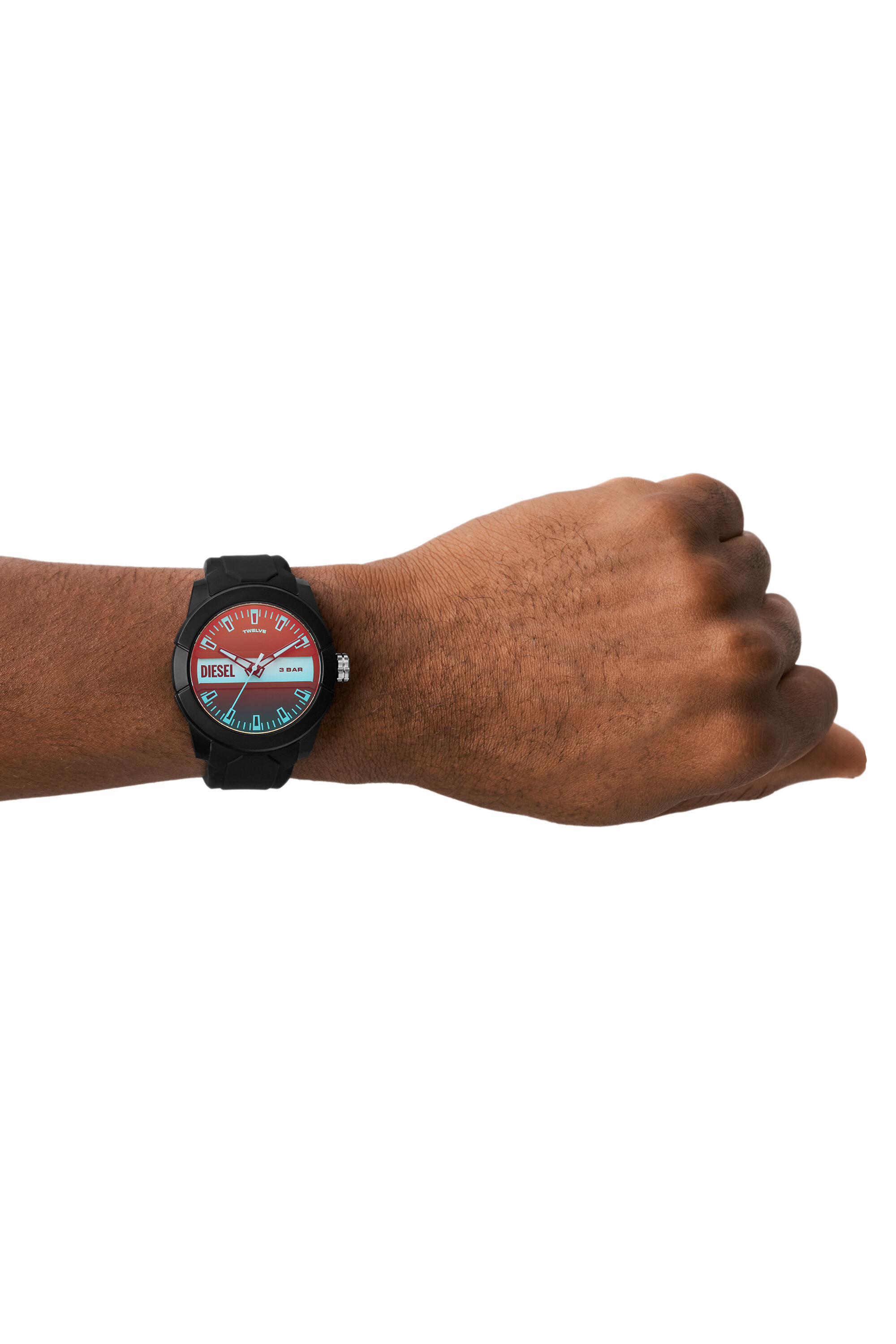 DZ1982: Double up three-hand black silicone watch | Diesel