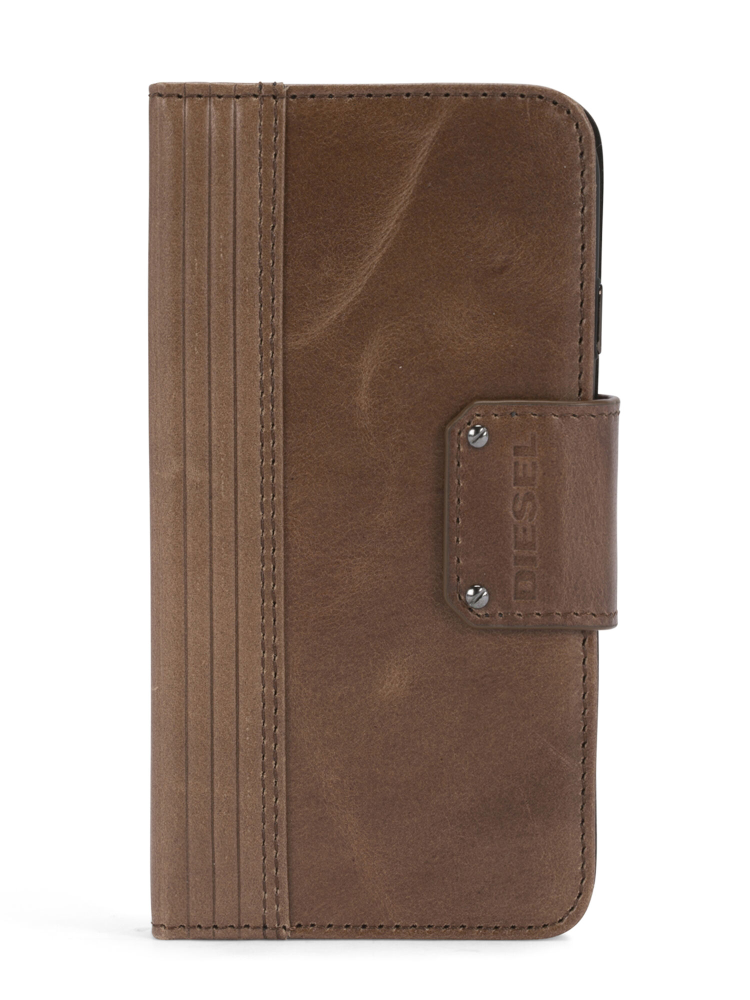 BROWN LINED LEATHER IPHONE 8 PLUS/7 PLUS FOLIO, 