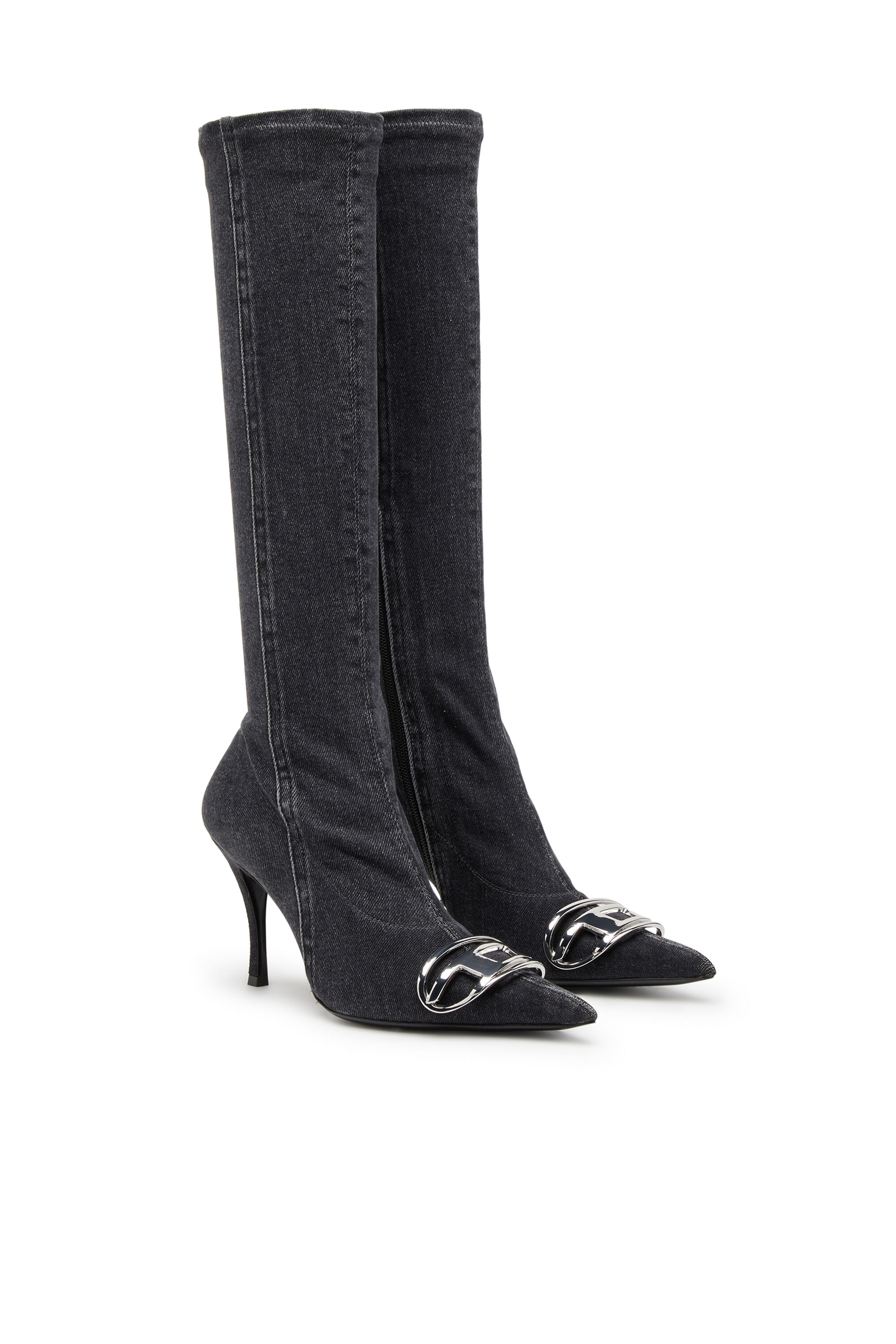 Women's D-Venus-Knee-high boots in stretch denim | Black | Diesel