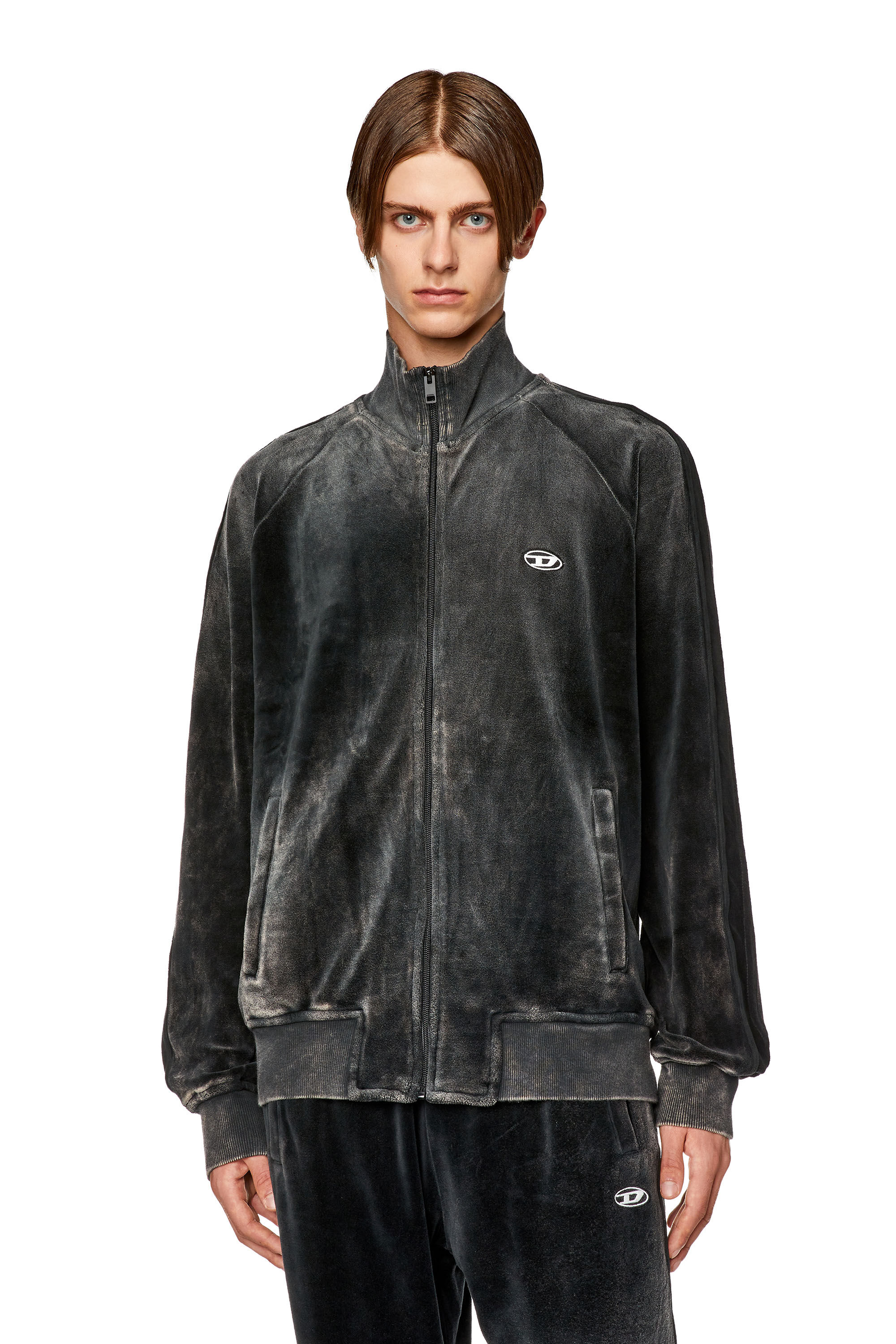 Men's Chenille track jacket with mock neck | Black | Diesel