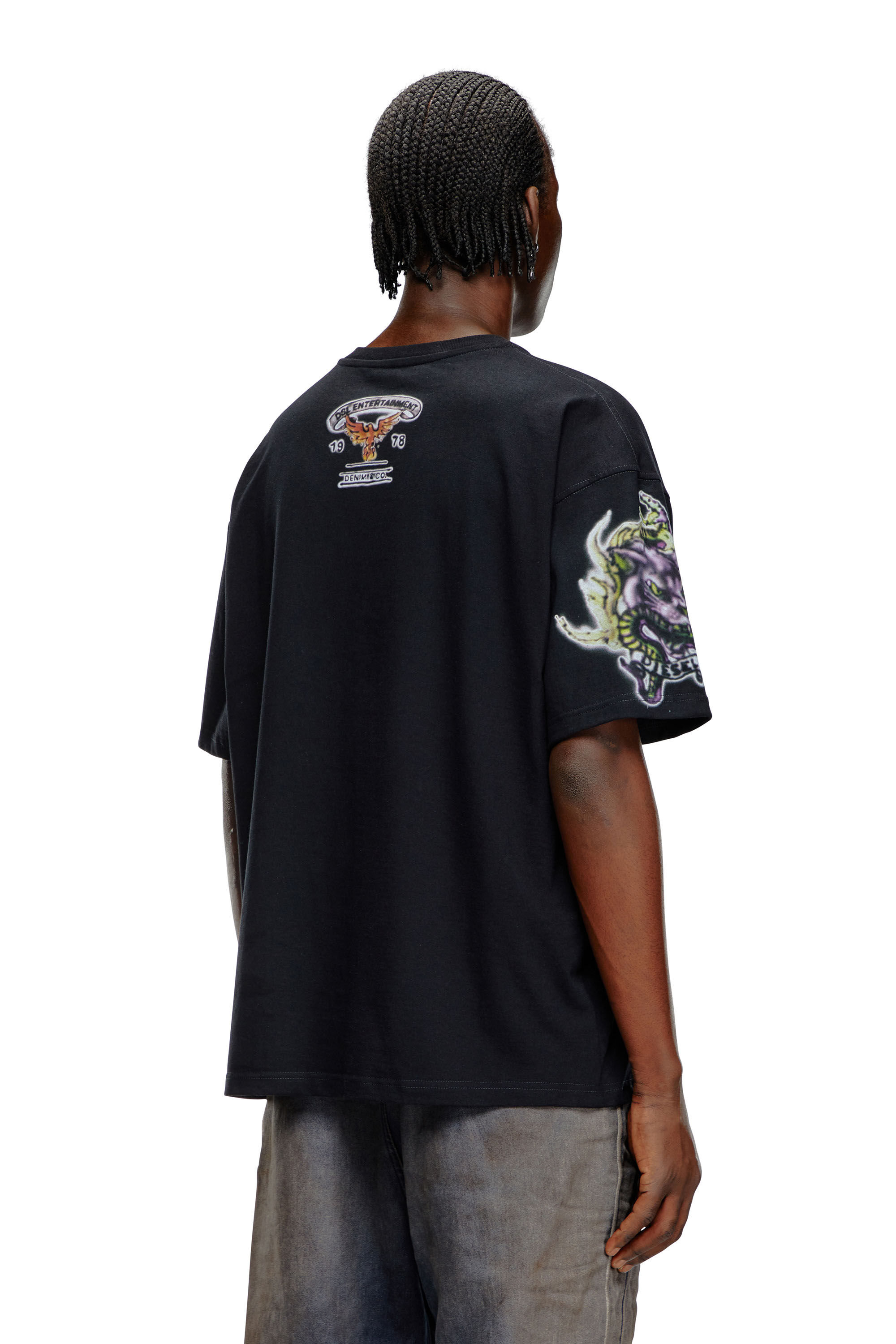 Men's T-shirt with blurry tattoo prints | Black | Diesel