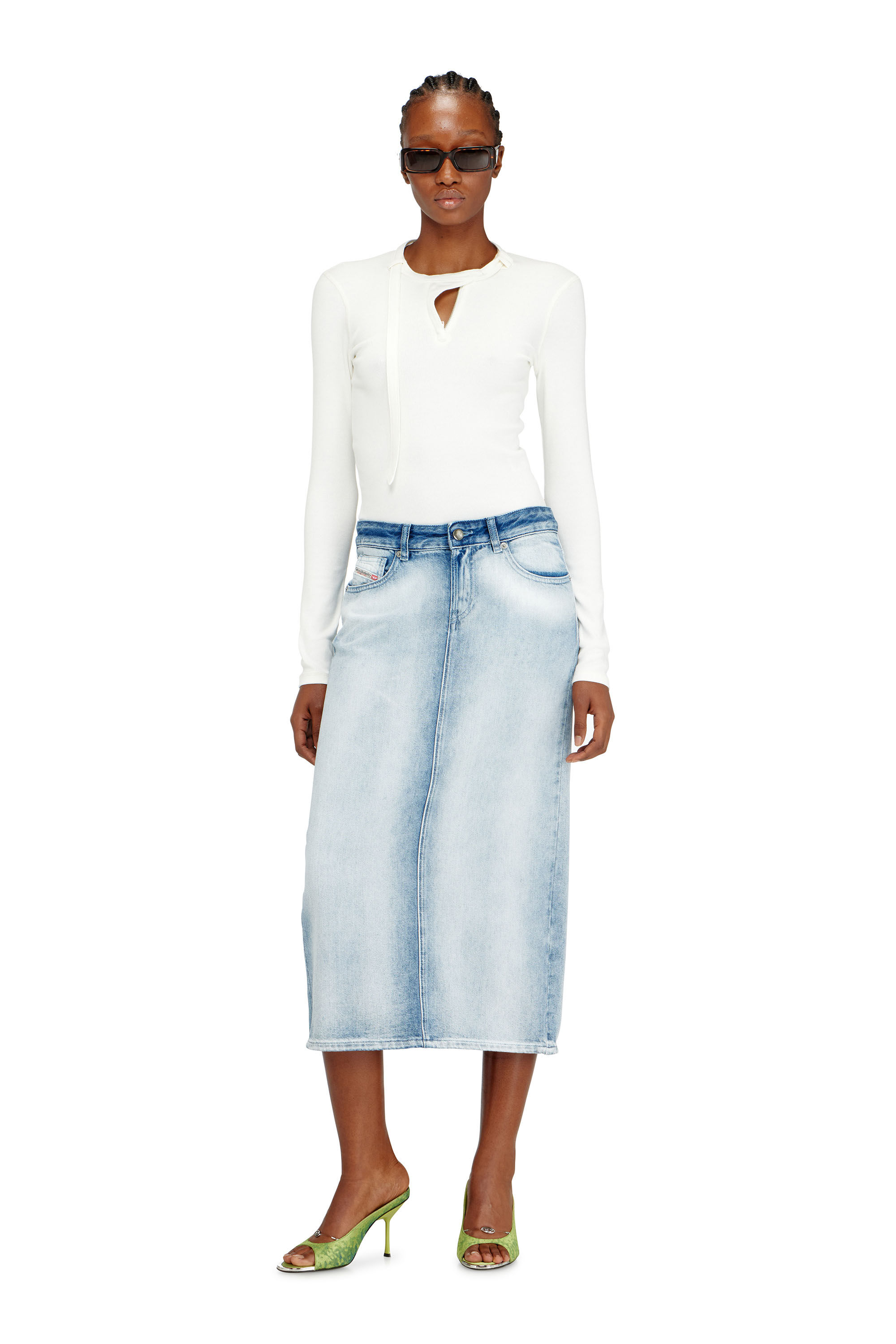 Diesel - DE-SKYE-FSI, Woman's Skirt in medium-light skeleton denim in Light Blue - 1