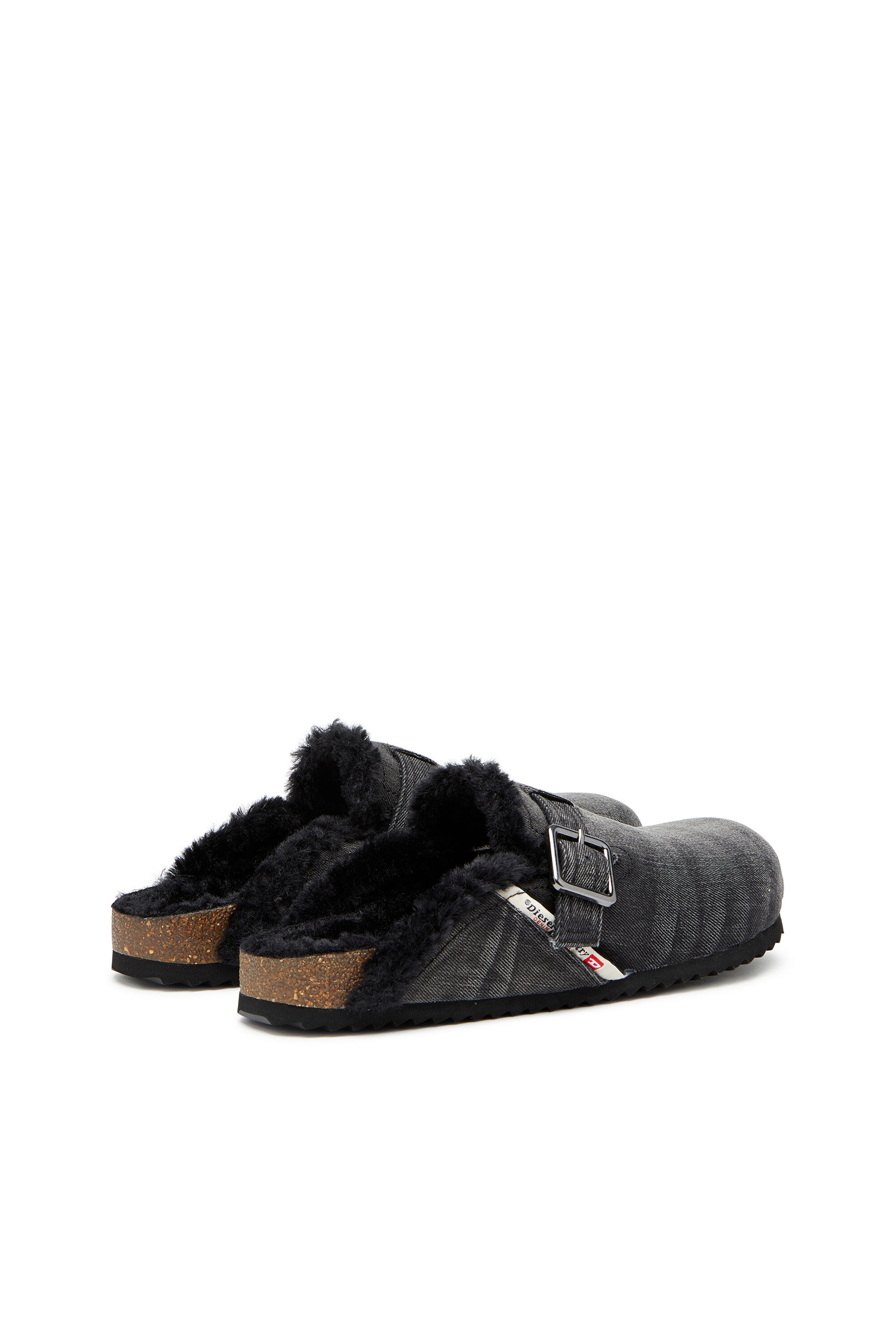 Men's D-Woodstock-Denim mules with fluffy lining | Black | Diesel