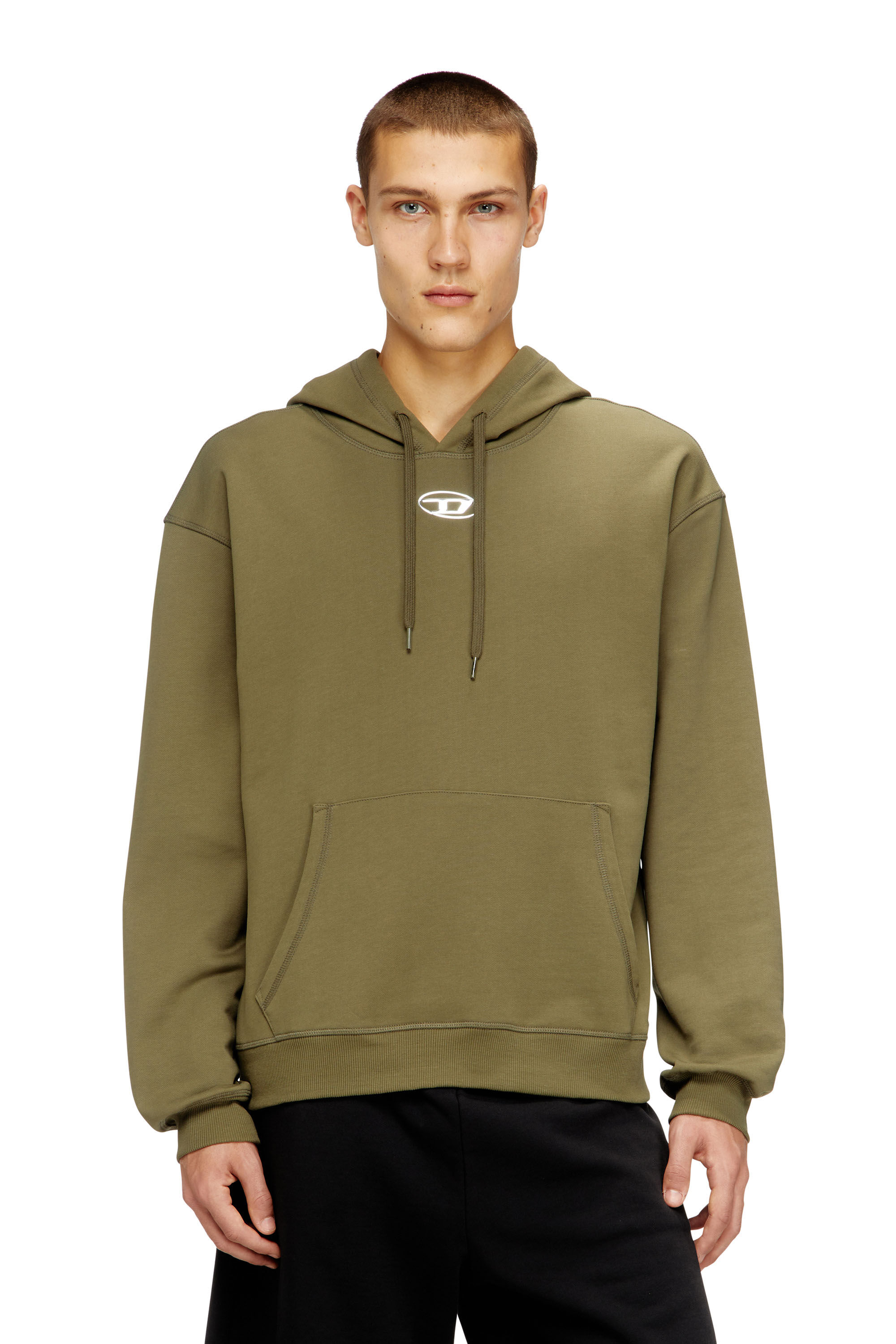 Men's Cotton hoodie with metallic Oval D | Green | Diesel