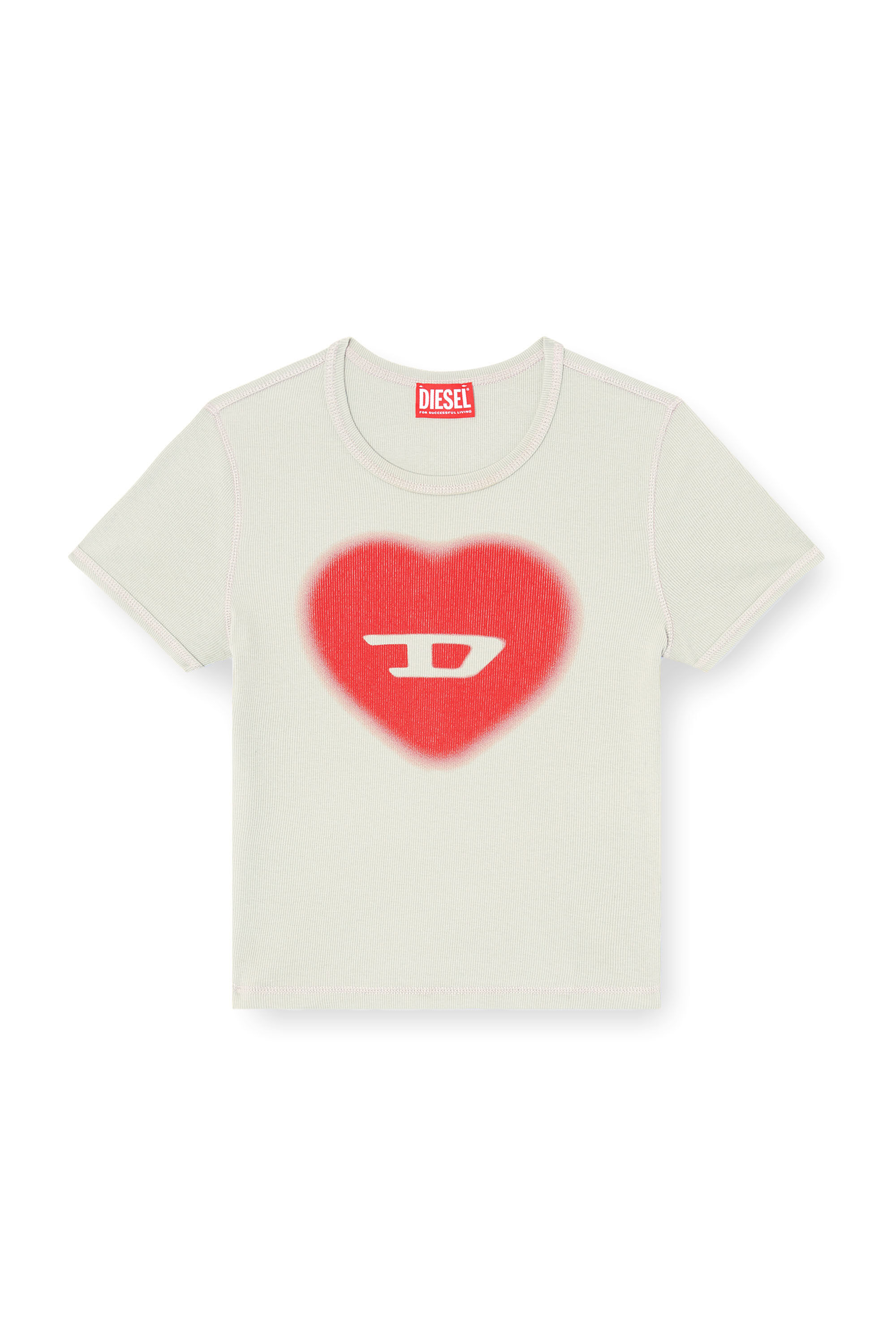 Diesel - T-ELE, Woman's Ribbed T-shirt with watercolour heart D in Light Grey - 4