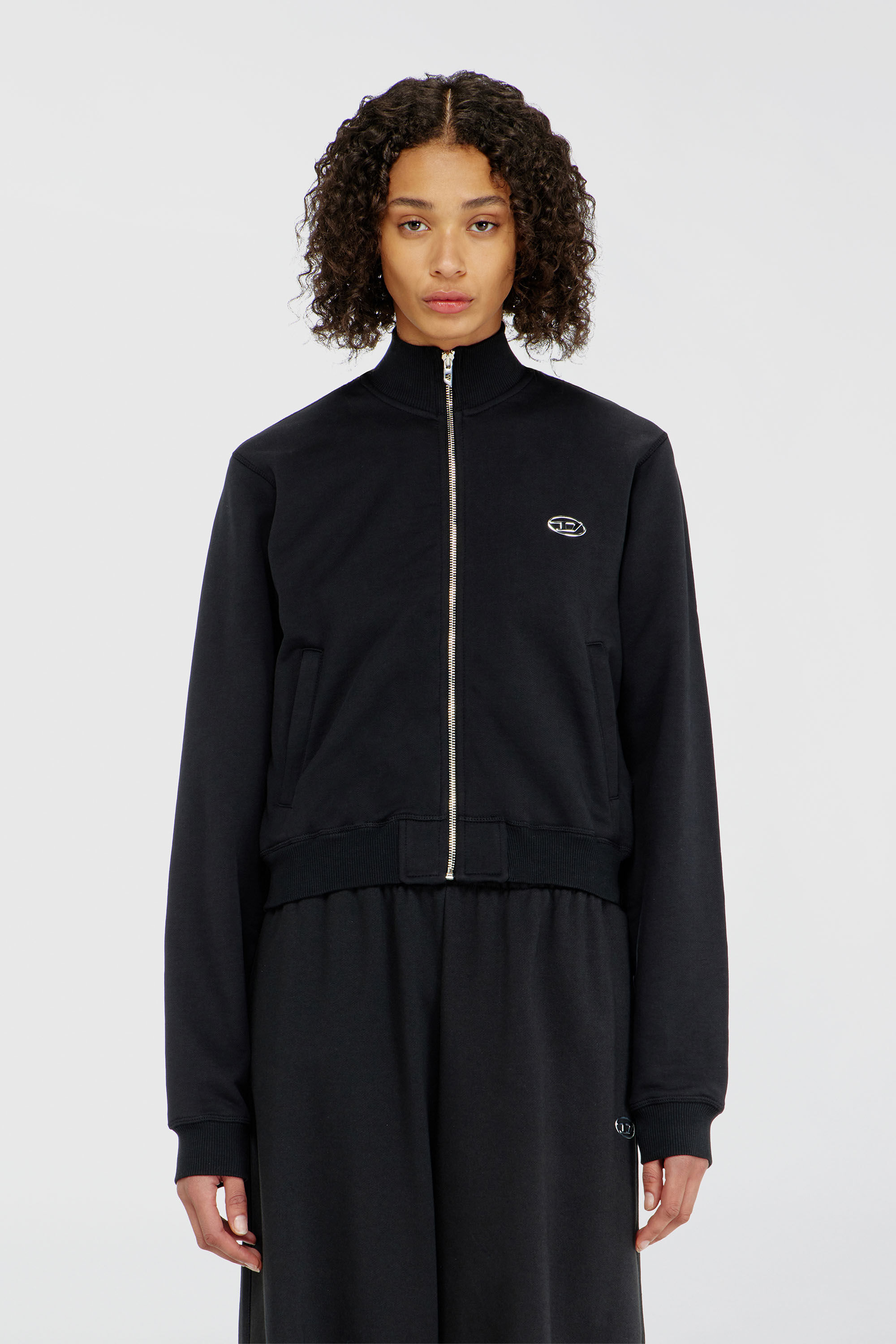 Diesel - F-FLACIN-OD, Woman's Zipped sweatshirt with silver Oval D in Black - 3