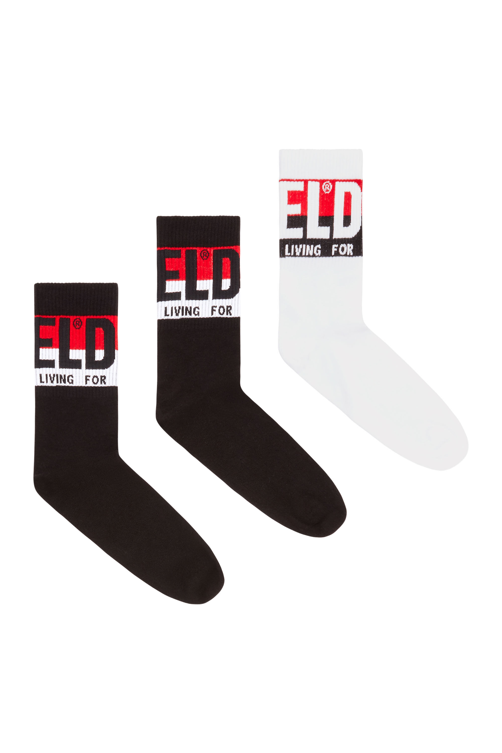 Diesel - SKM-RAY-THREEPACK, Man's Three-pack of socks with logo cuffs in Black/White - 1