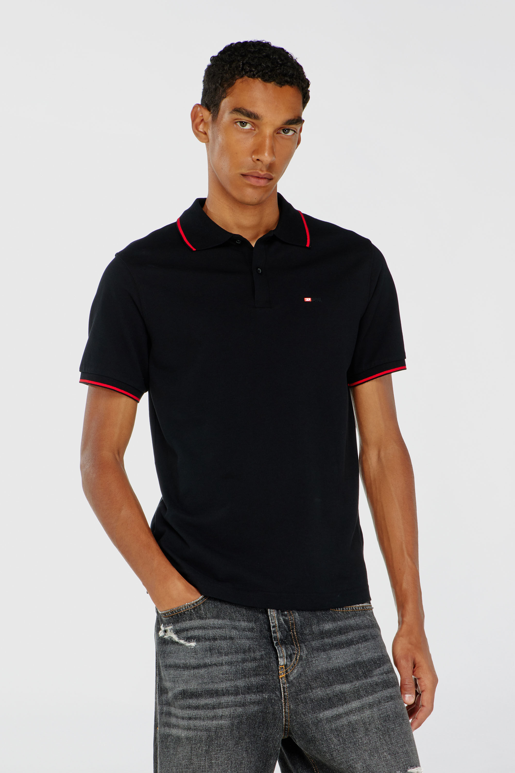Men's Polo shirt with micro Diesel embroidery | Black | Diesel TR
