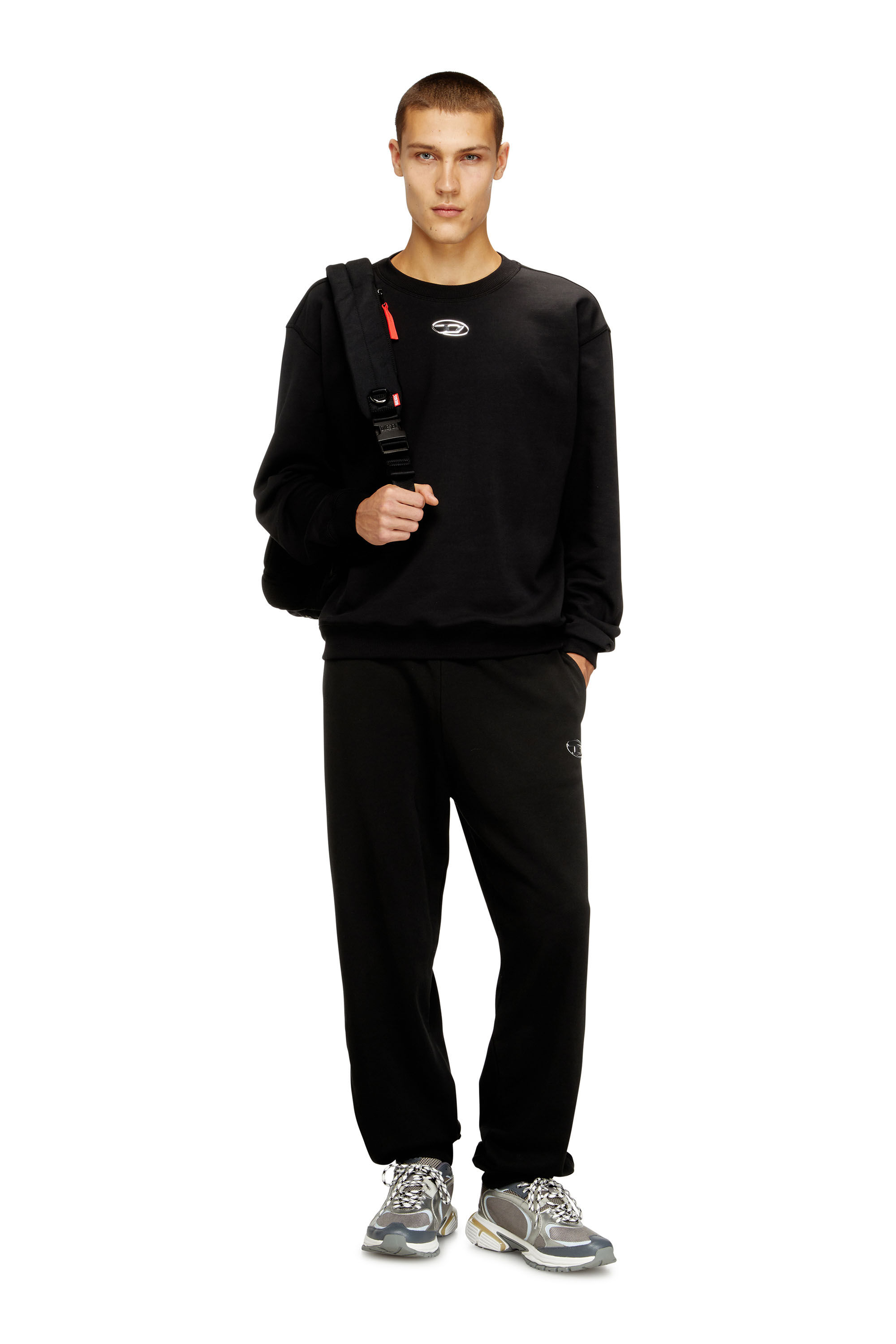 Men's Regular sweater with metallic Oval D | Black | Diesel