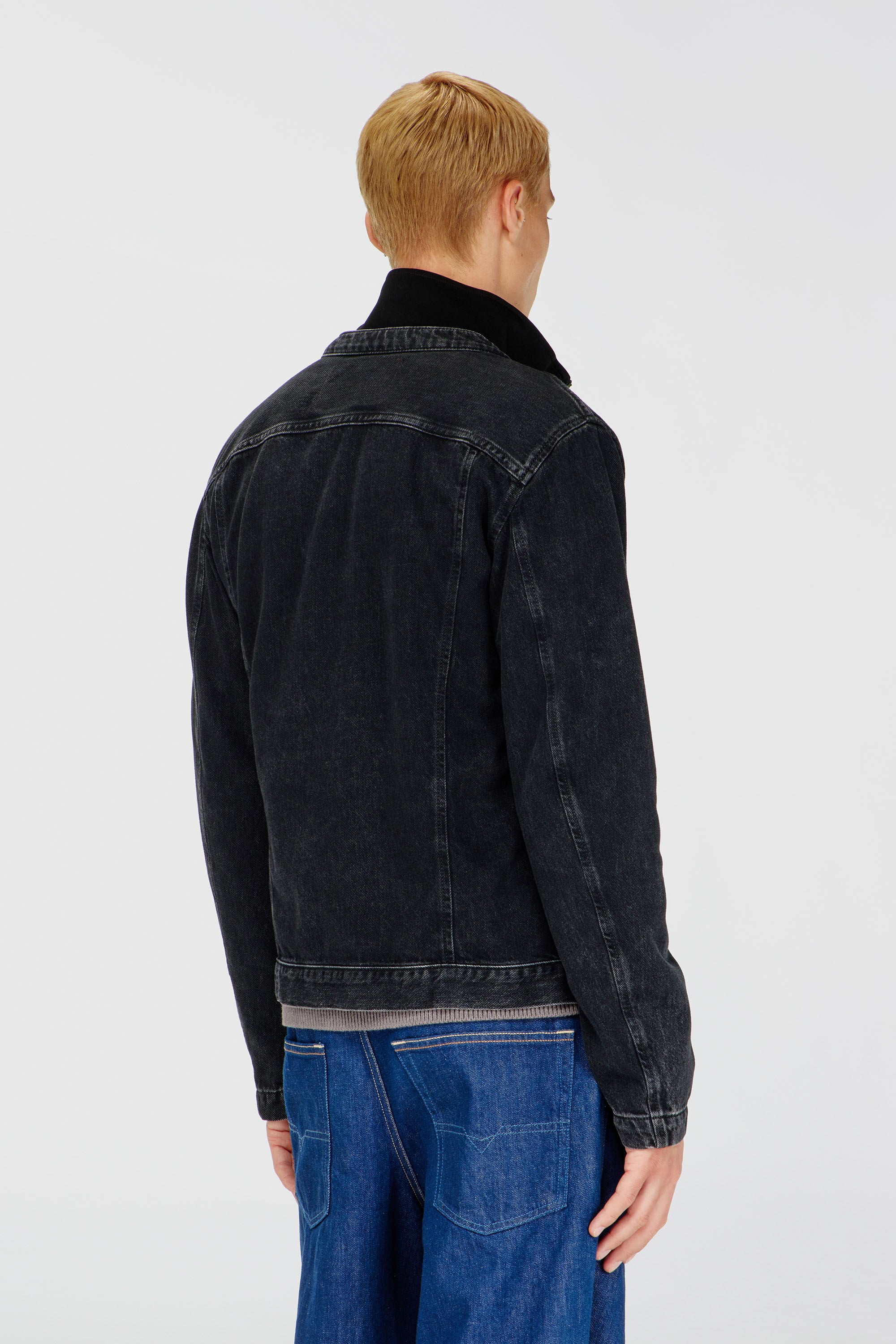 Men's Moto jacket in clean-wash denim | Black | Diesel TR