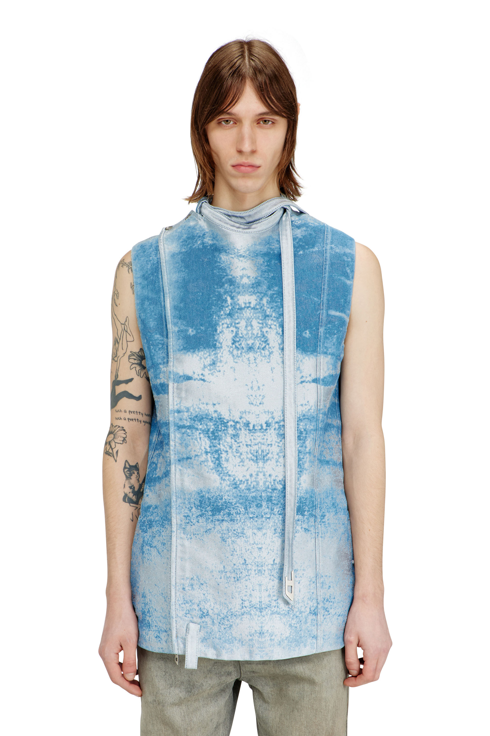 Men's Sleeveless vest in coloured satin denim | Blue | Diesel