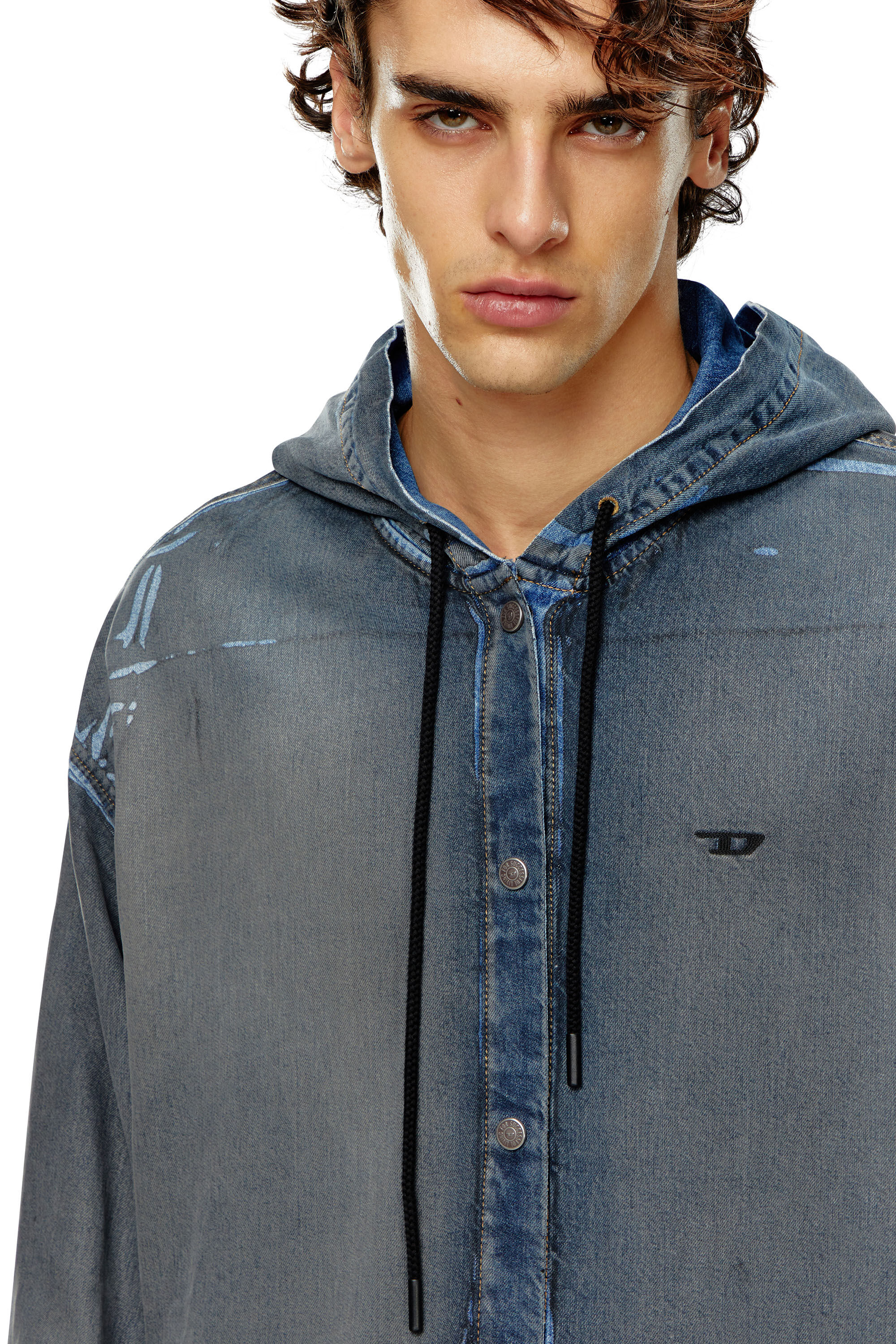 新作グッ shirt Hybrid Men's in Diesel | Blue | denim coated worn-effect トップス