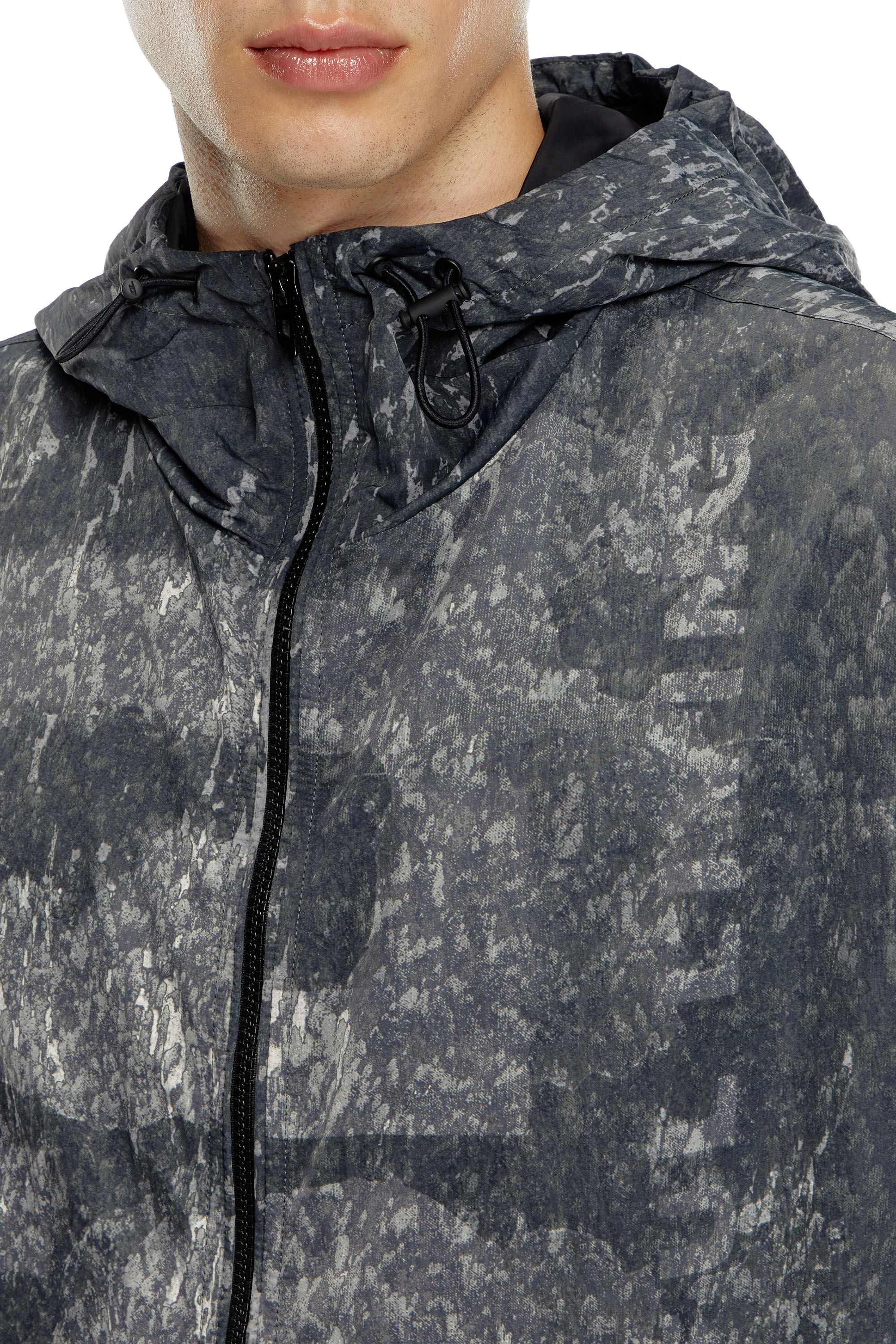 Men's Hooded windbreaker with Rain Camo print | Black | Diesel