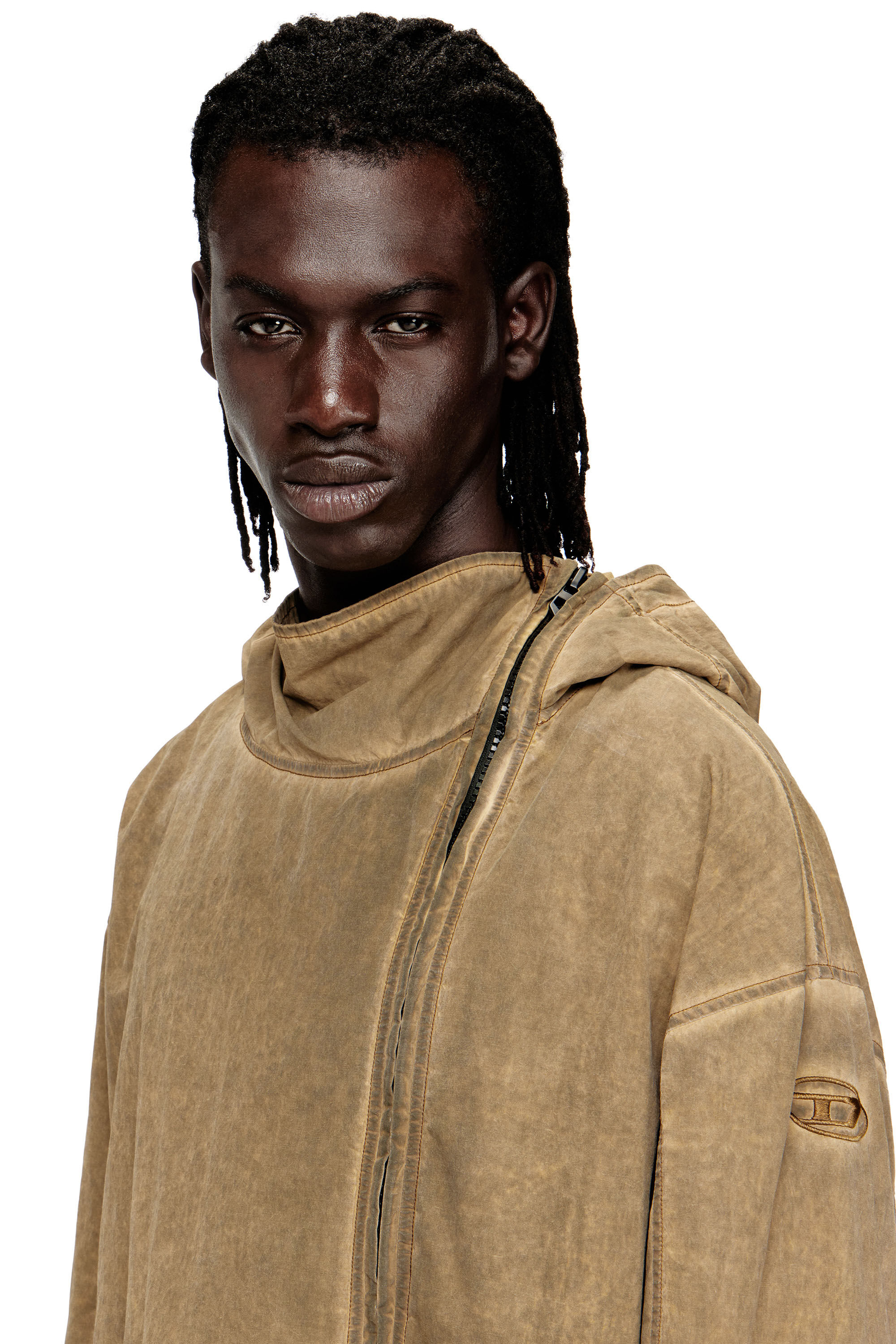 Men's Dirt-effect hooded jacket in Taslan | Beige | Diesel