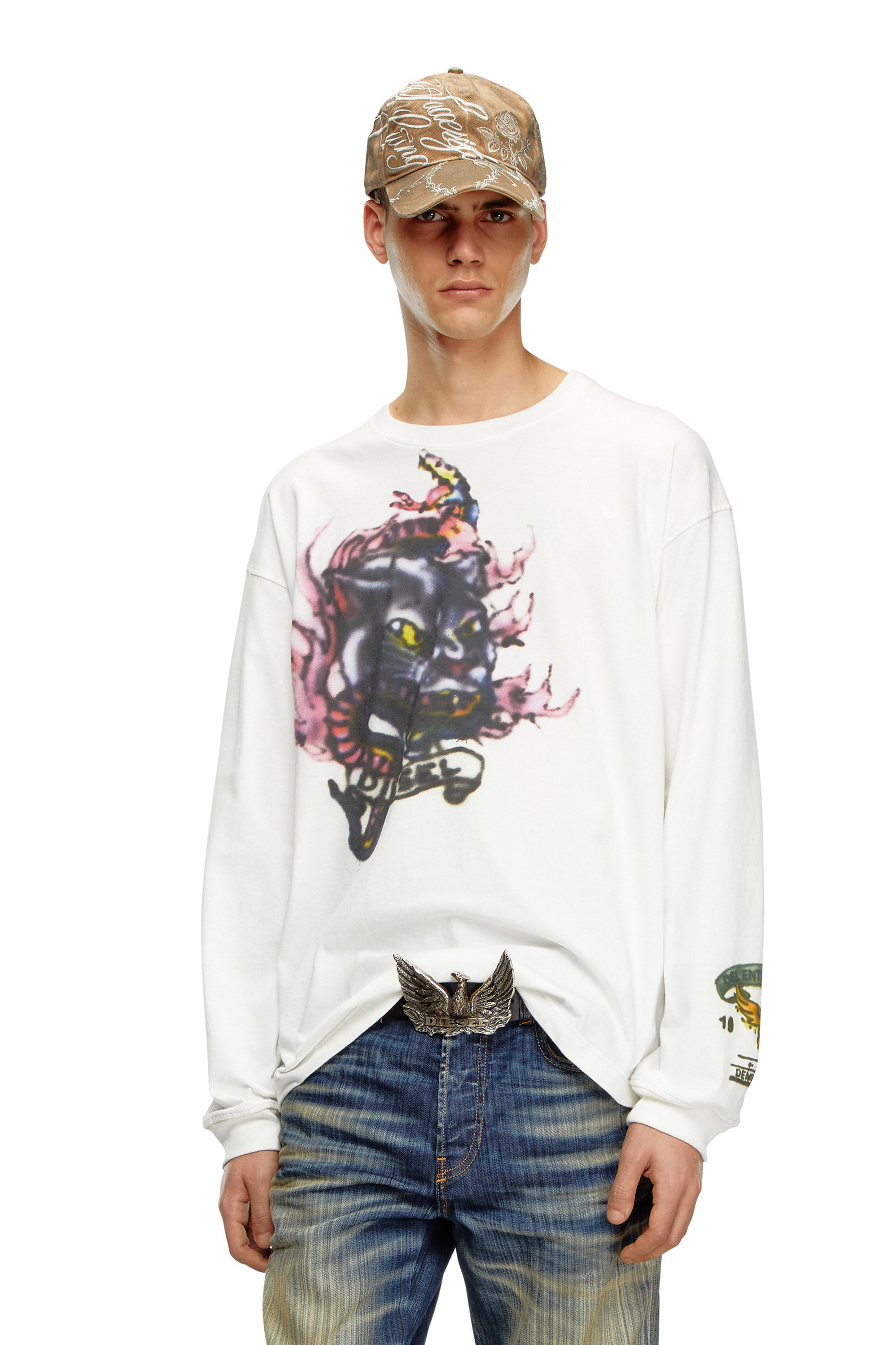 Men's Long-sleeve T-shirt with blurry prints | White | Diesel