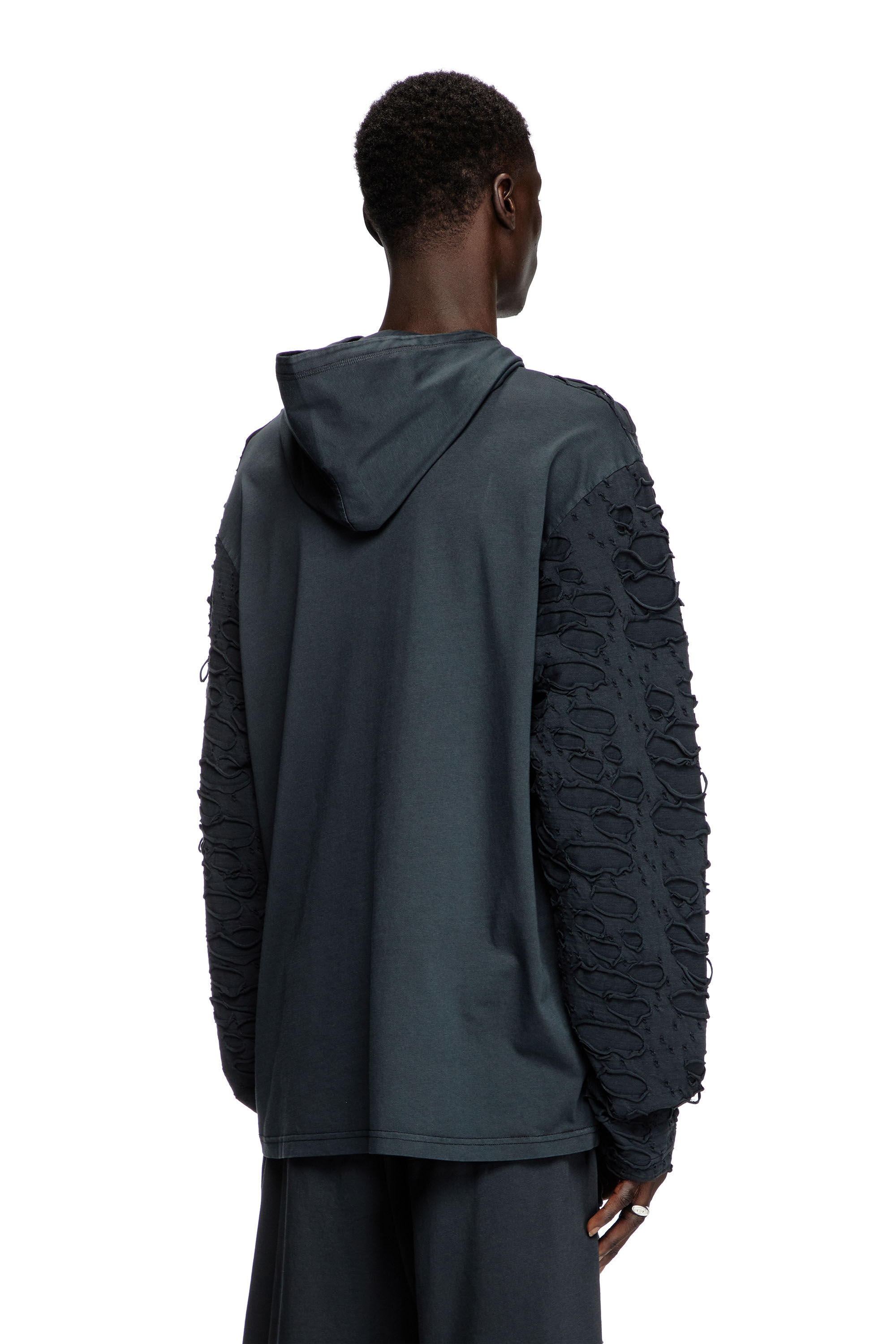 【関税込】◆DIESEL ディーゼル◆t-crane-ls-hood ロゴ パーカー Men's Hooded long-sleeve T-shirt with holes | Black | Diesel