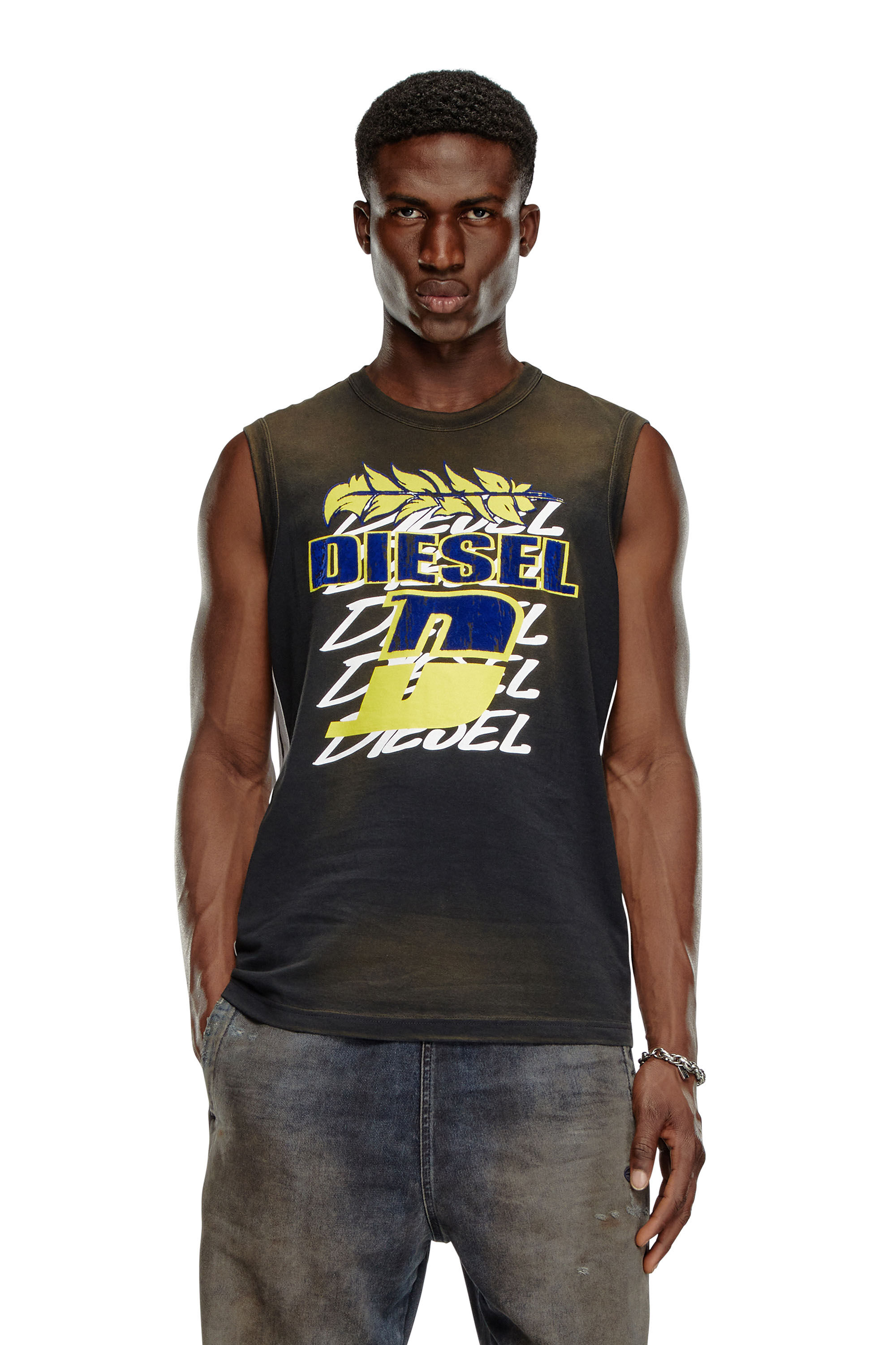 Men's Sun-faded tank top with side bands | Black | Diesel