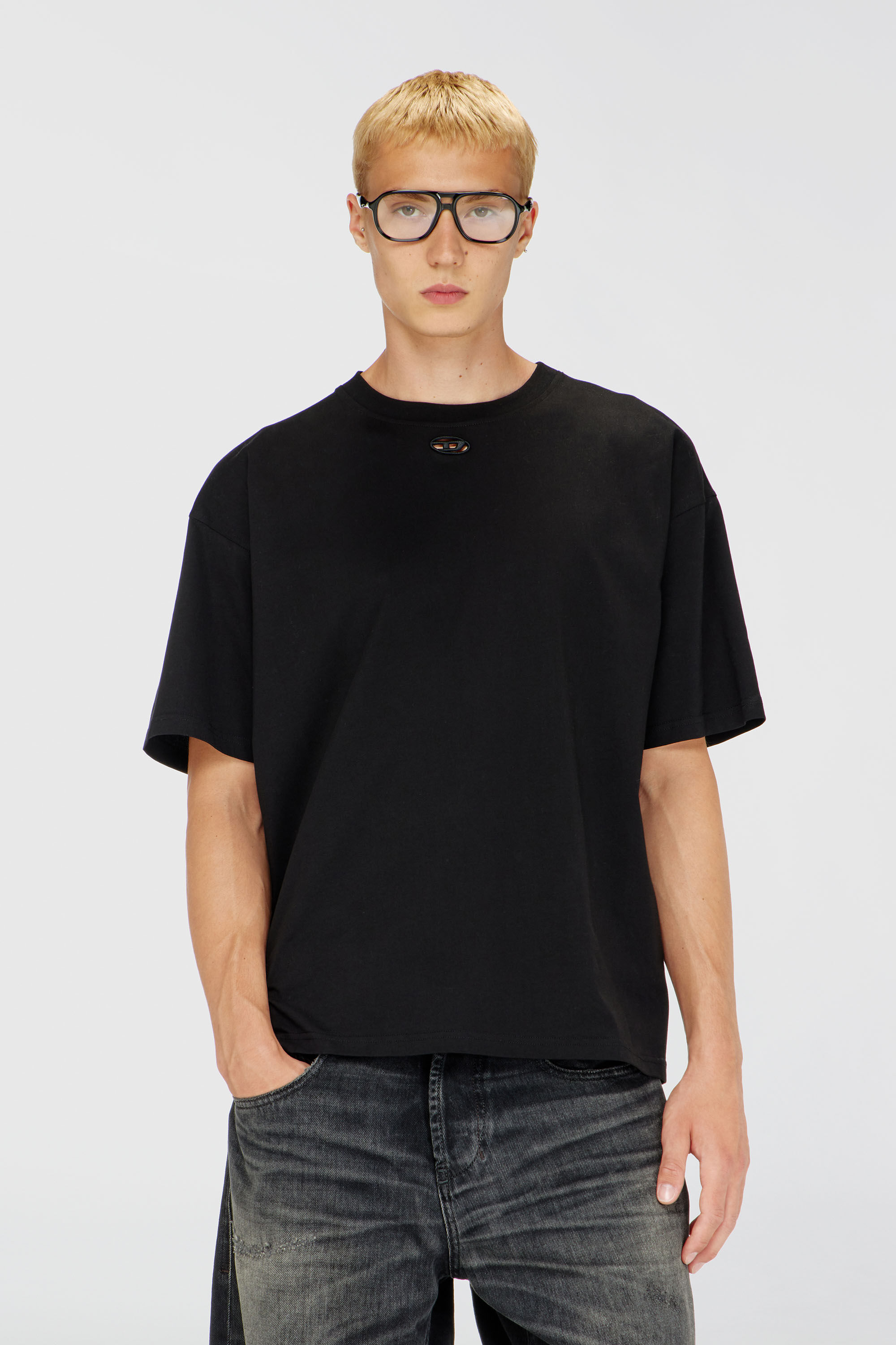 Men's Relaxed cotton T-shirt with Oval D embroidery | Black