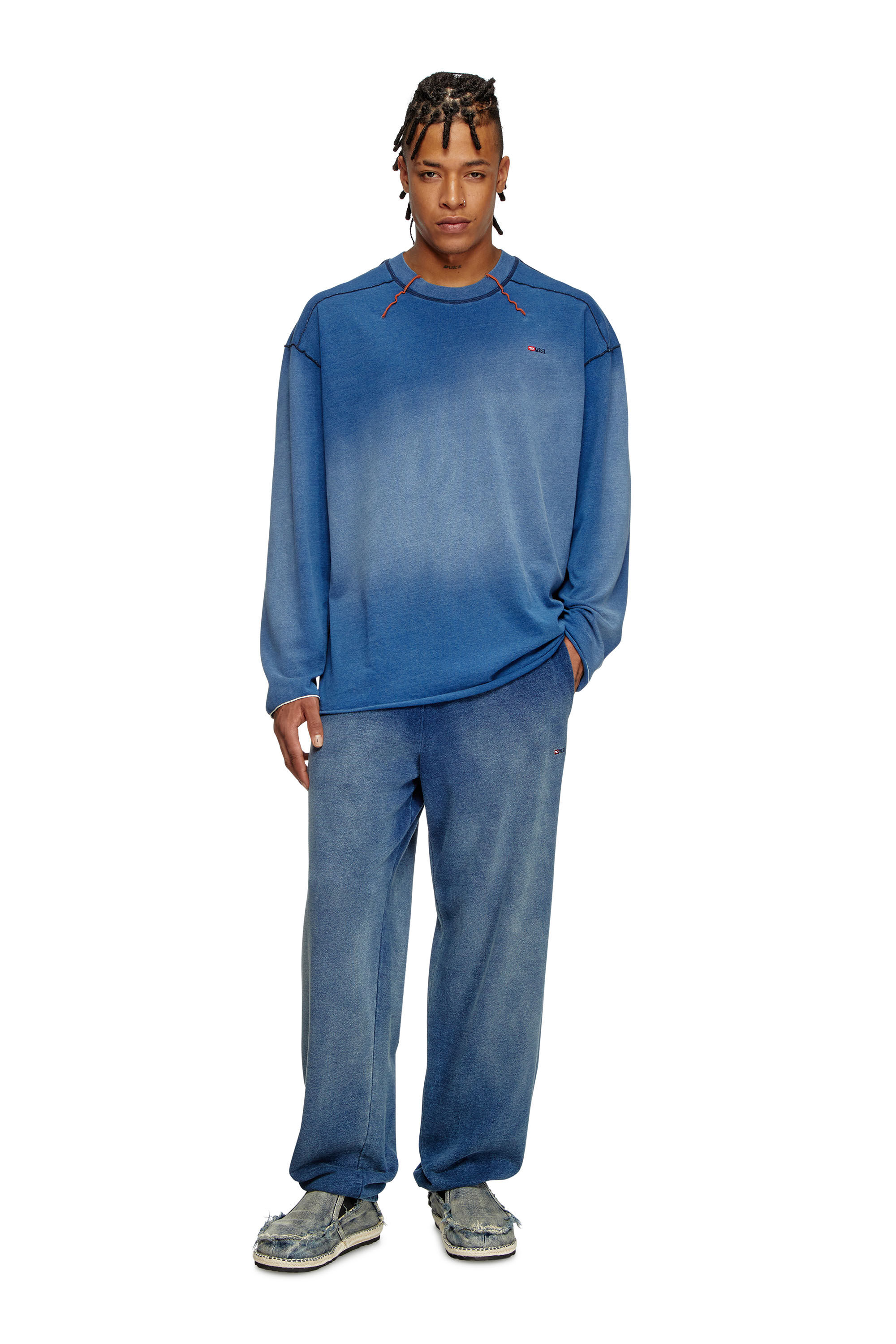 Men's Faded long-sleeve T-shirt with micro logo | Blue | Diesel