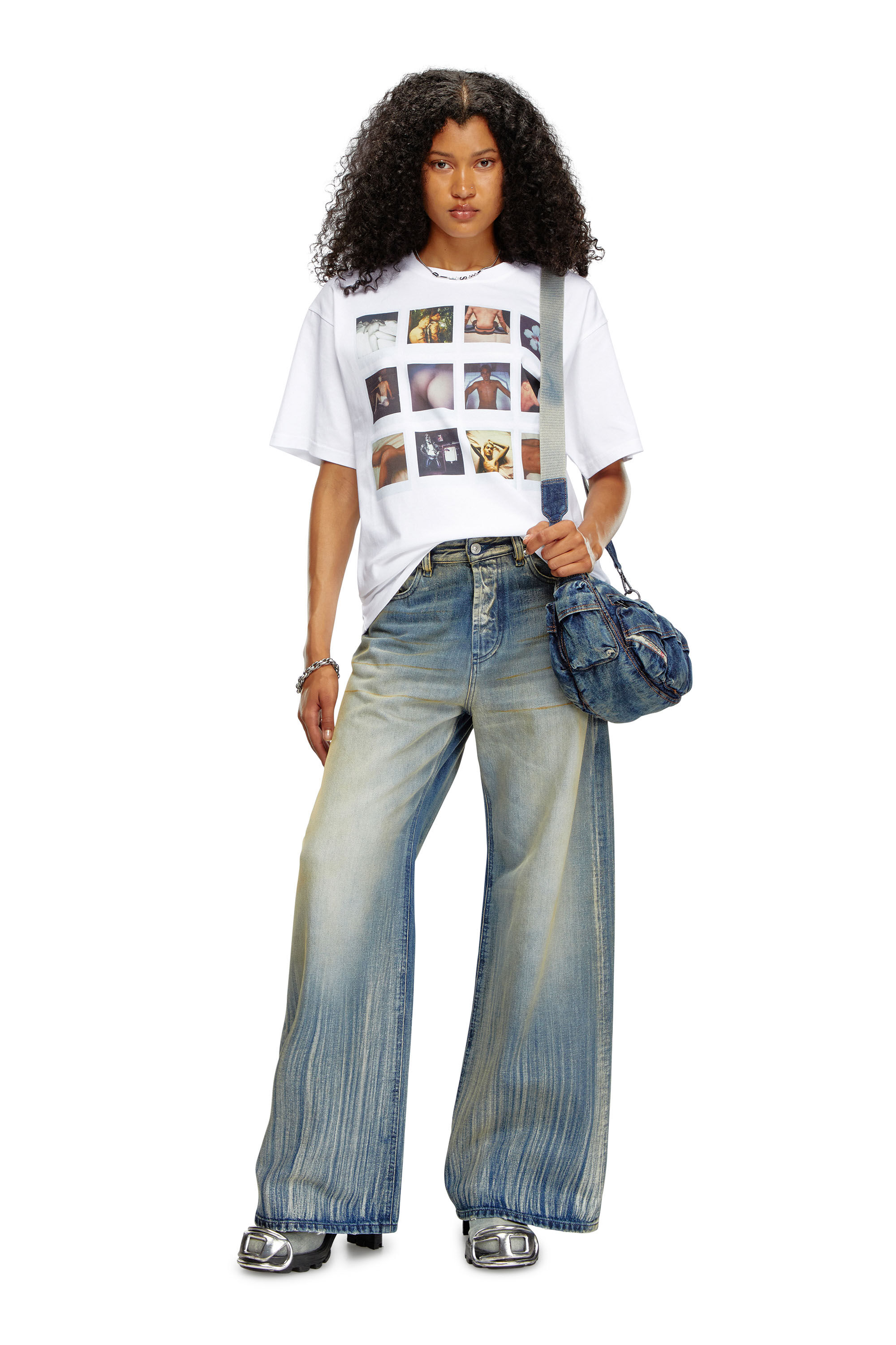 Women's T-shirt with polaroid patches | White | Diesel Women's T-shirt with polaroid patches | White | Diesel