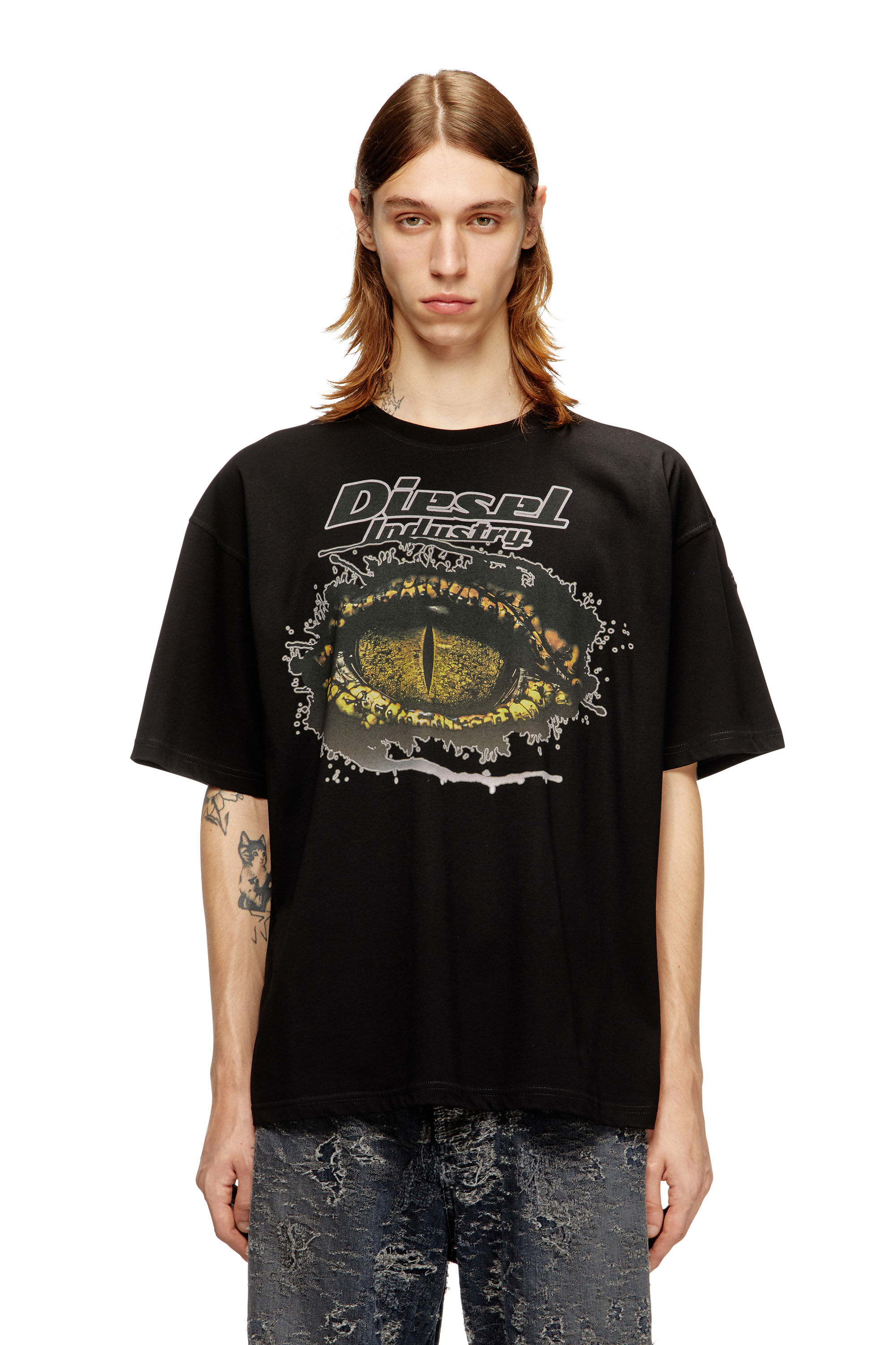 Men's Cotton t-shirt with digital print | Black | Diesel
