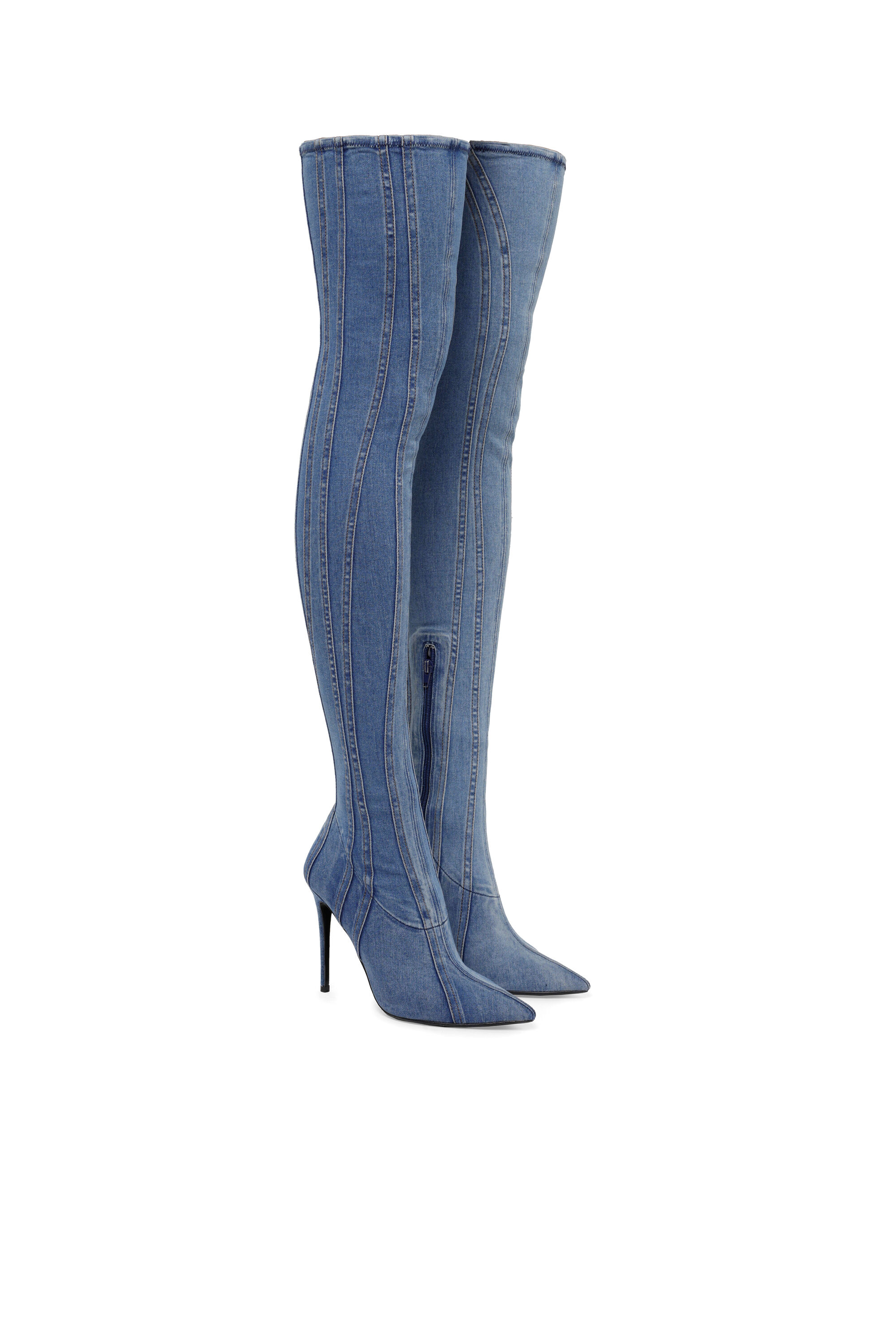 denim thigh boots