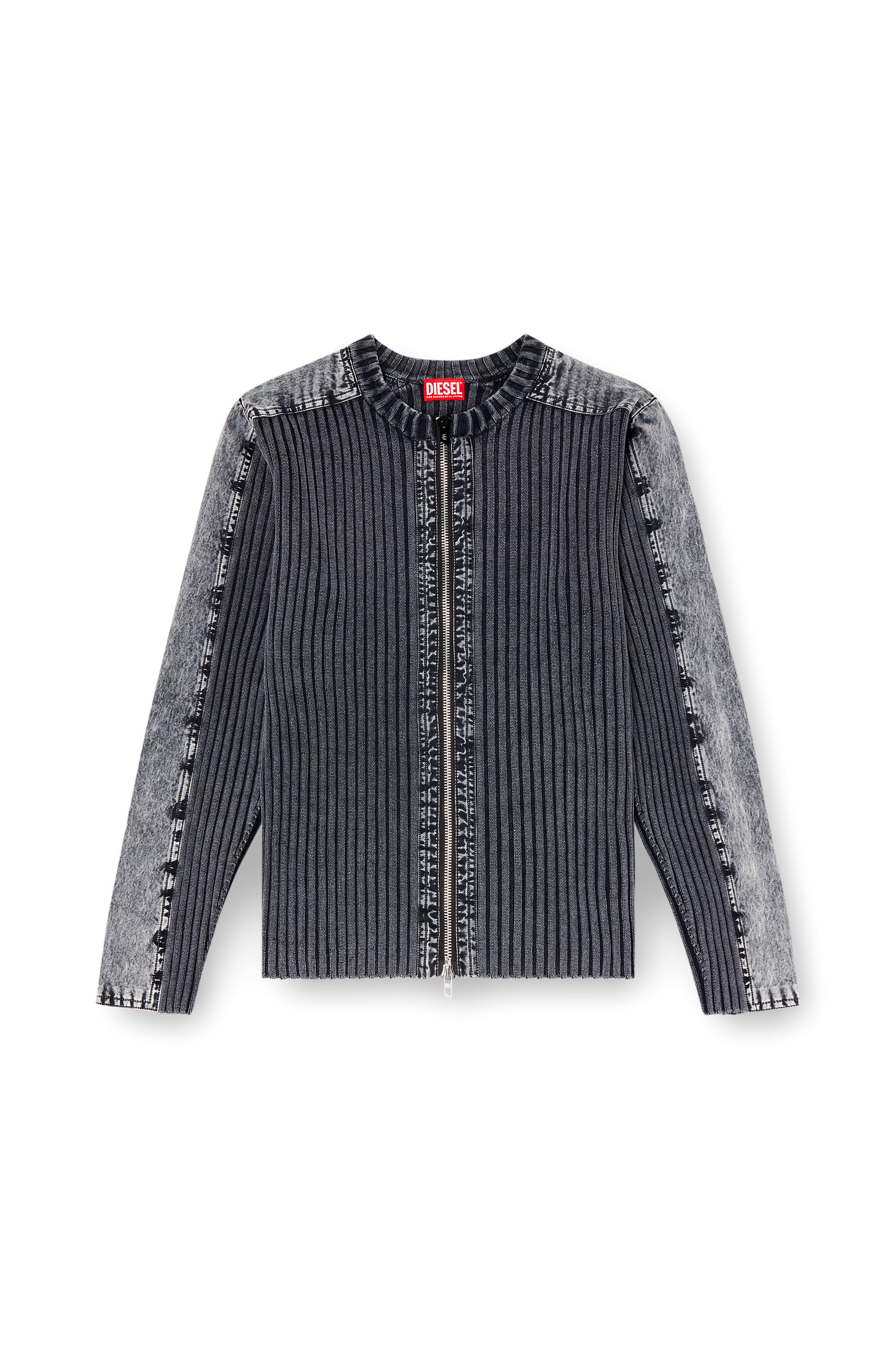 Diesel - K-MATTY, Man's Zip-up cardigan with contrast panels in Dark grey - 2