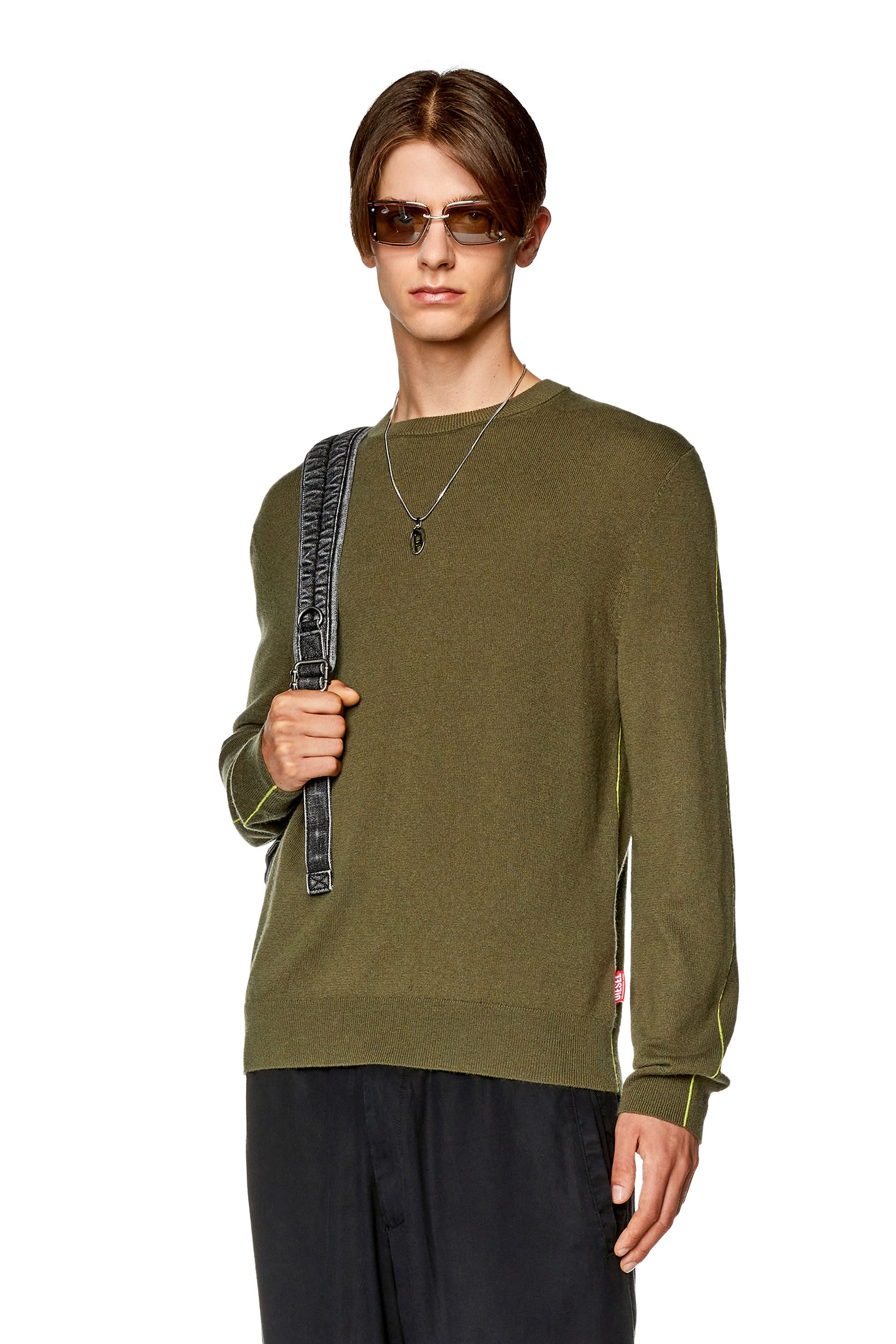 Men's Jumper with contrast piping | Green | Diesel