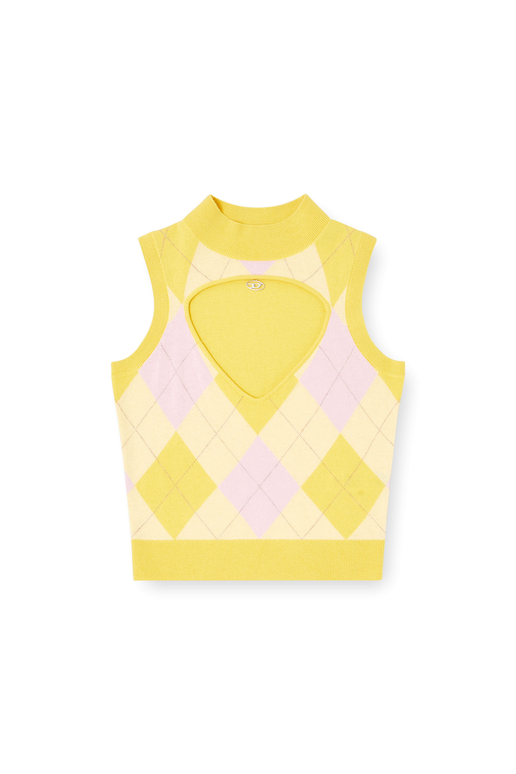 Diesel - M-ROMKO-SL, Woman's Cut-out turtleneck vest in argyle wool in null - 1