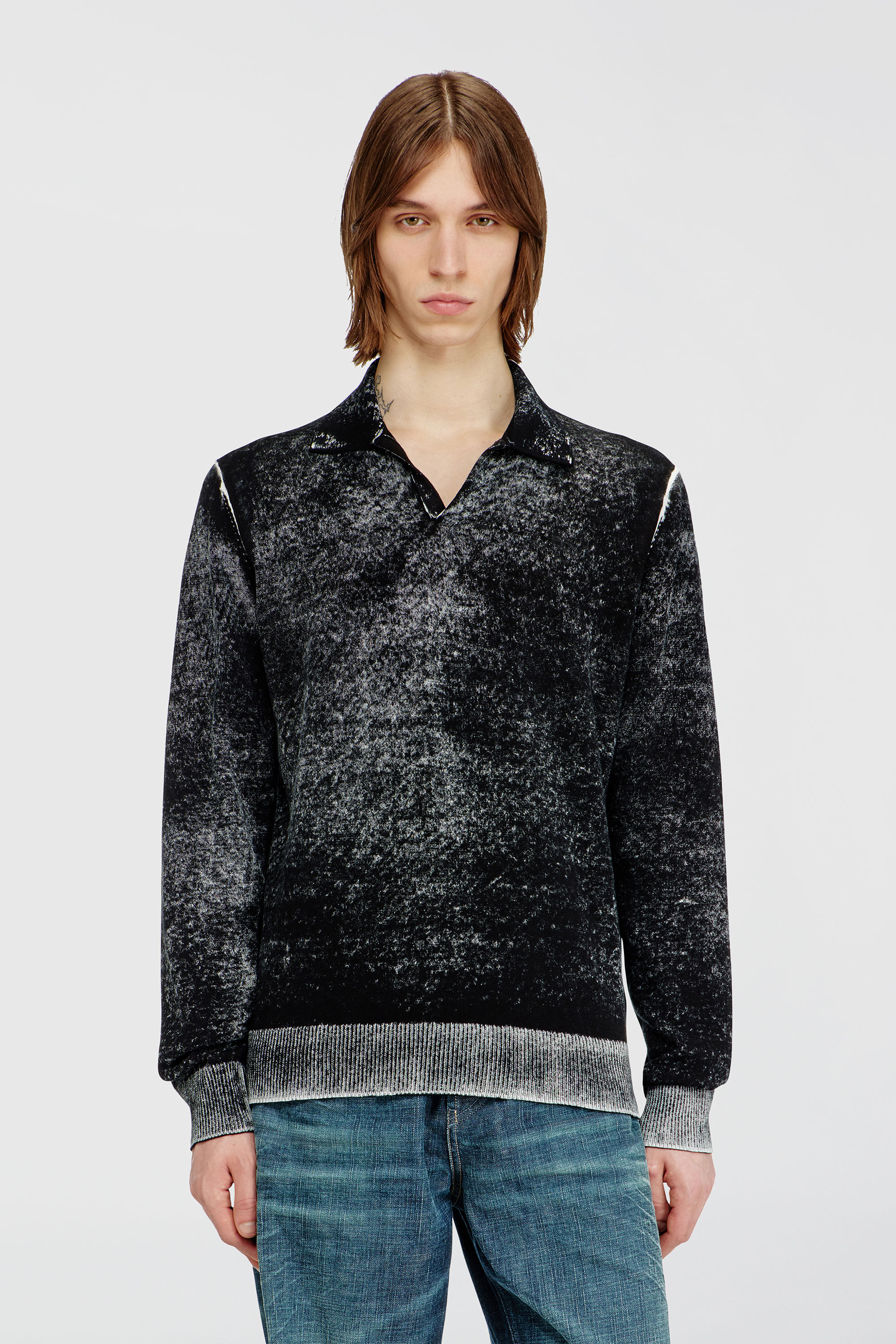 Diesel - K-LAWRENCE, Man's Polo jumper with faded reverse print in Grey/Black - 3