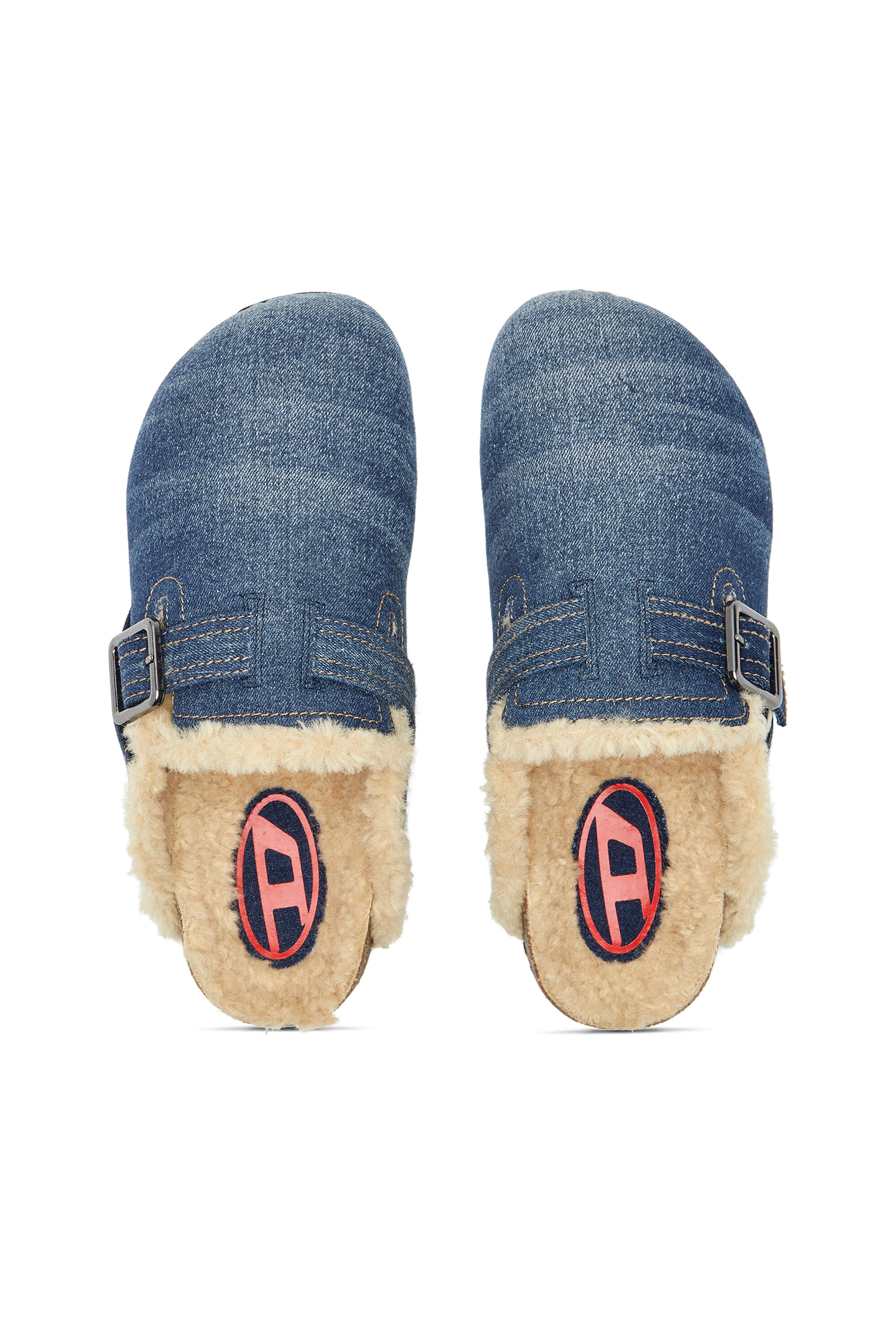 Men's D-Woodstock-Denim mules with fluffy lining | Blue | Diesel