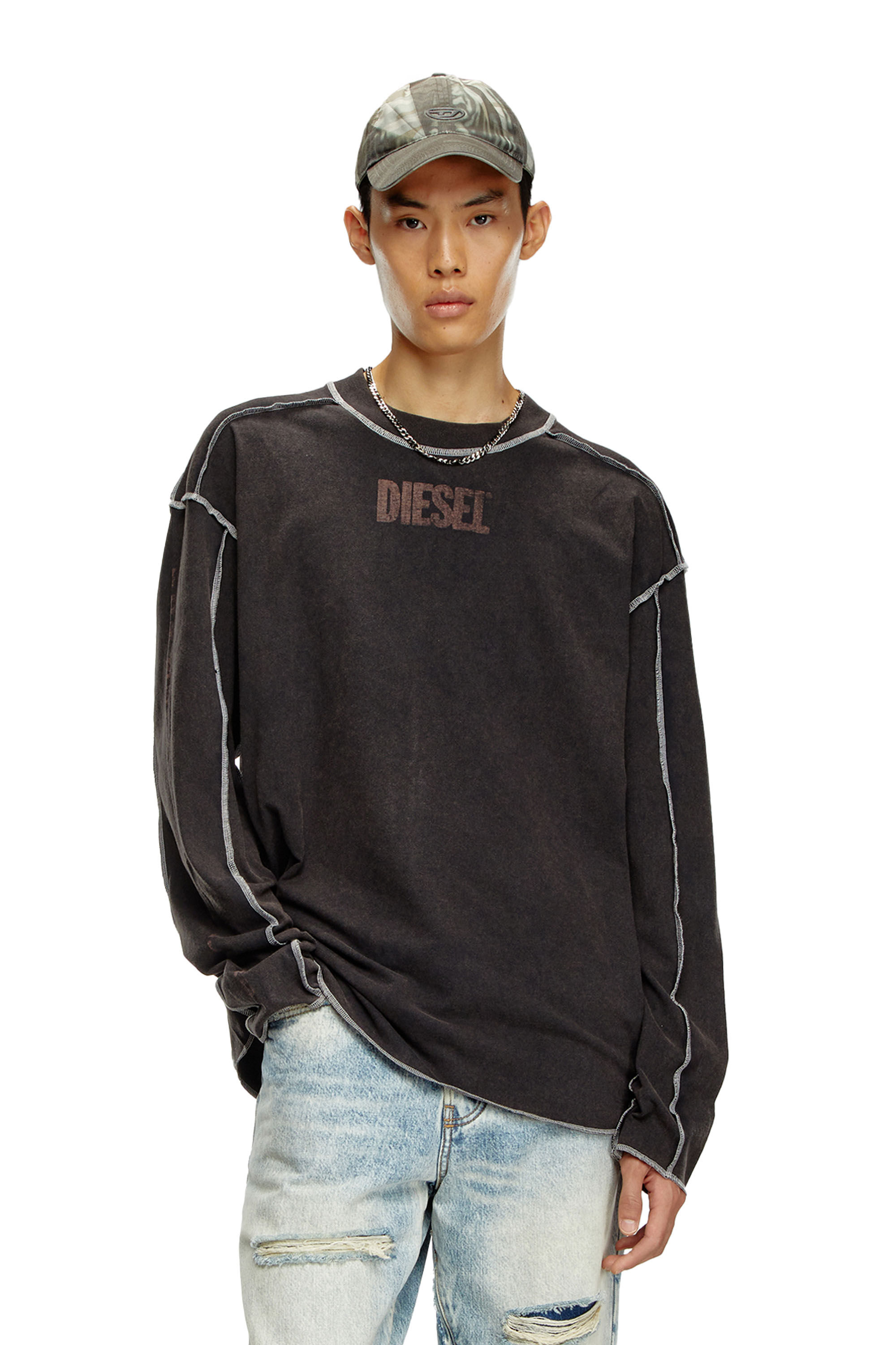 Men's Long-sleeve T-shirt with inside-out effect | Grey | Diesel