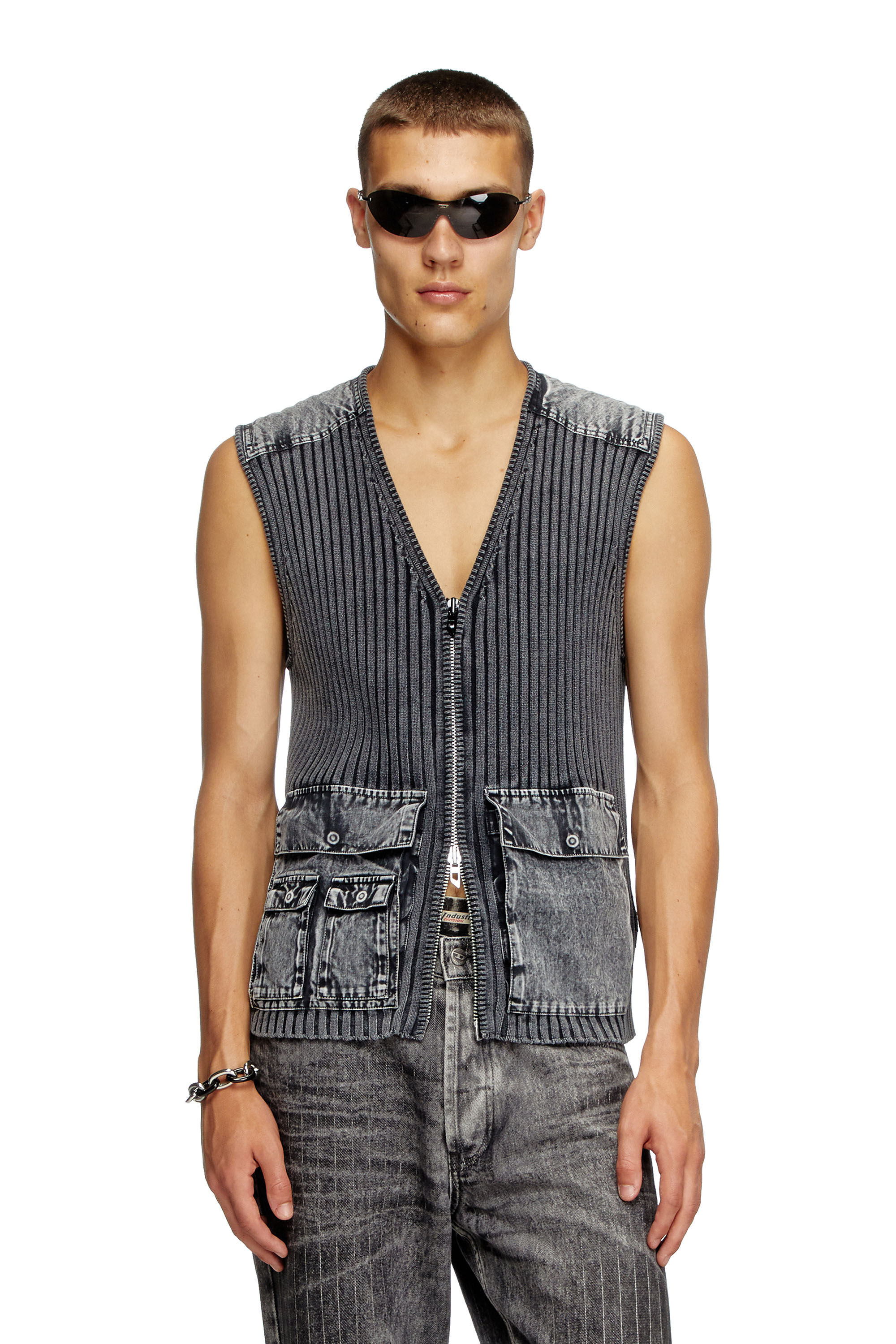 Men's Utility vest with contrast panels | Grey | Diesel