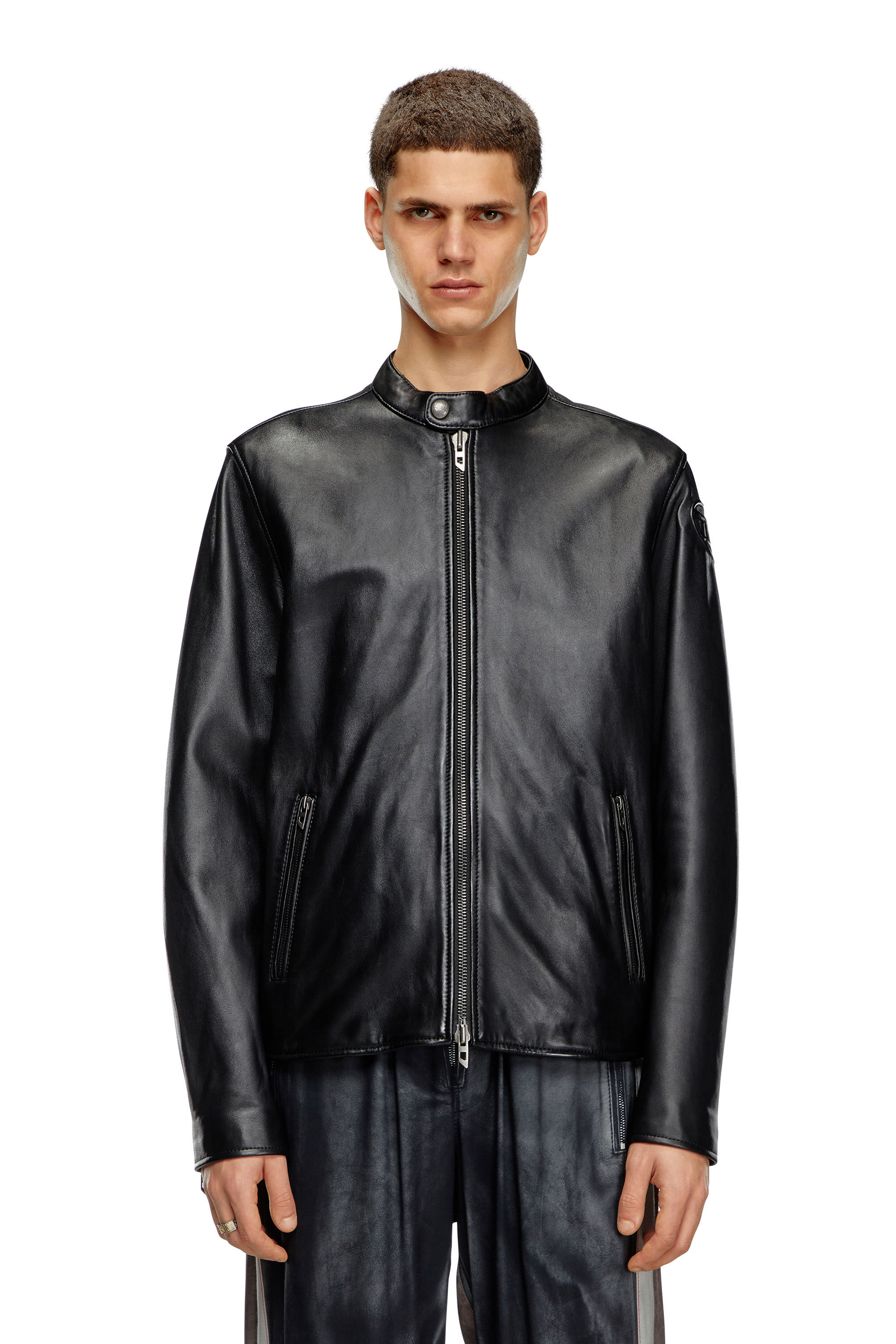 お歳暮 時期 Men's Leather Diesel | Black | logo embossed with jacket biker ジャケット・アウター