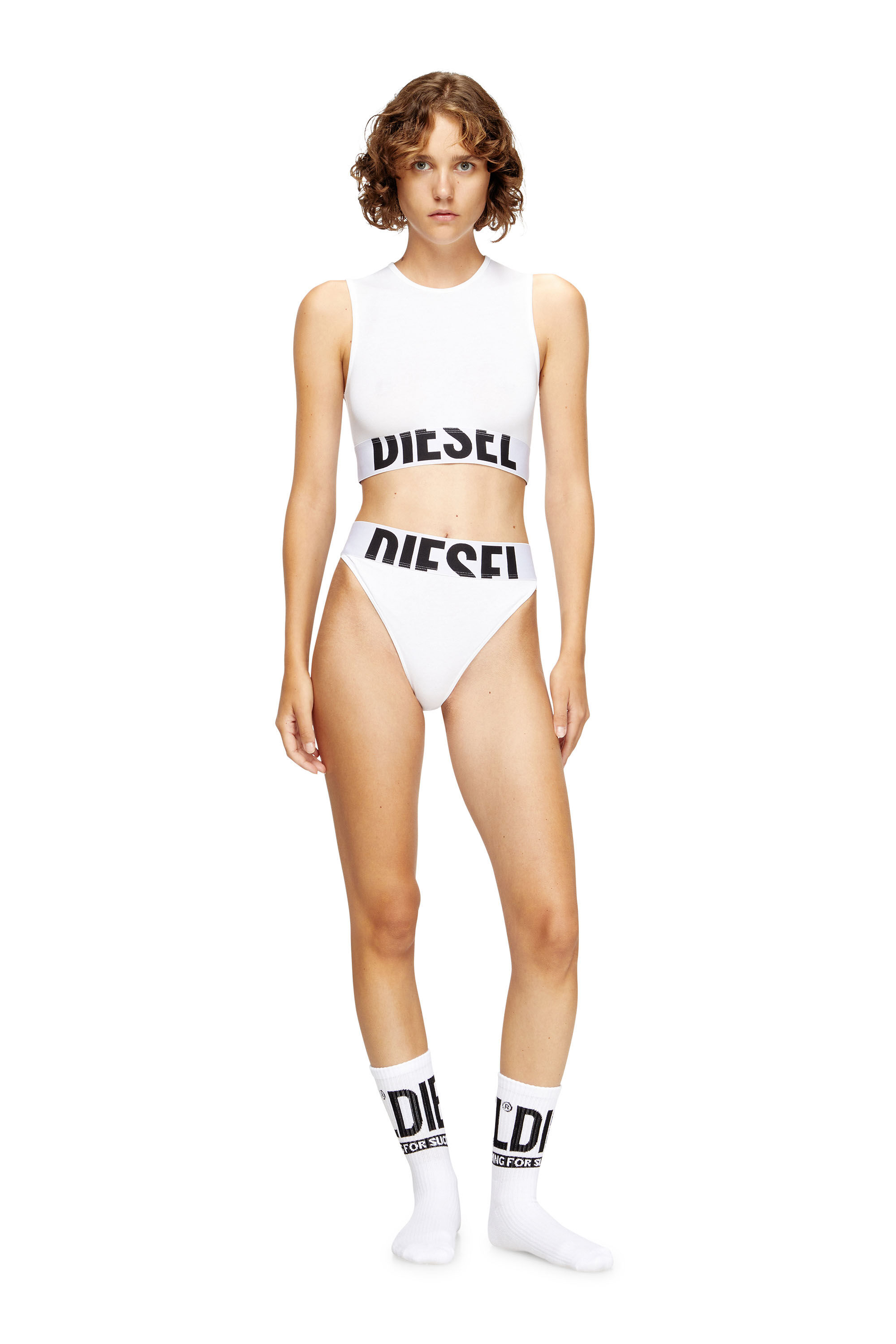 Women's Cropped tank top with cut-off logo | White | Diesel