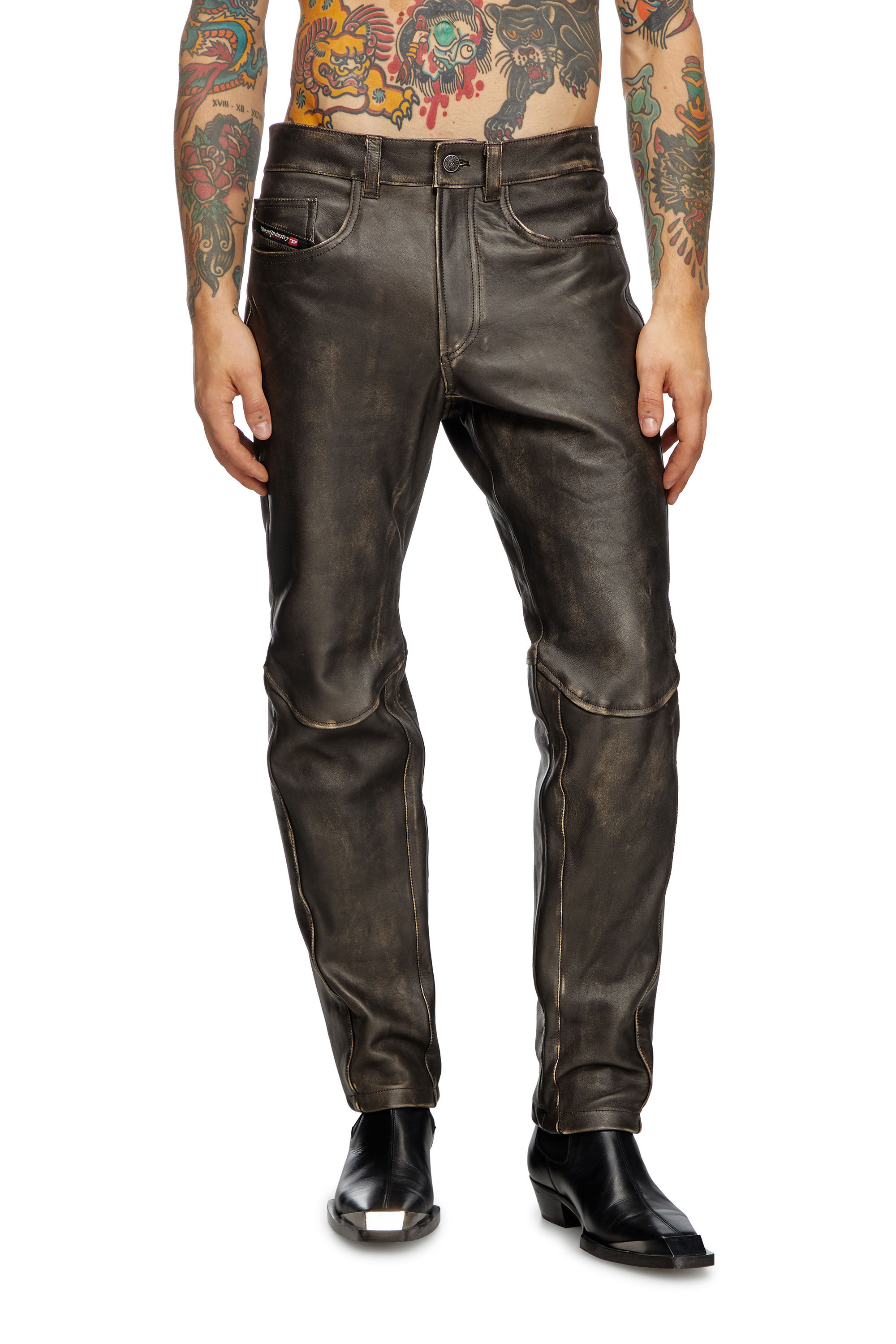 Men s Distressed leather pants Black Diesel