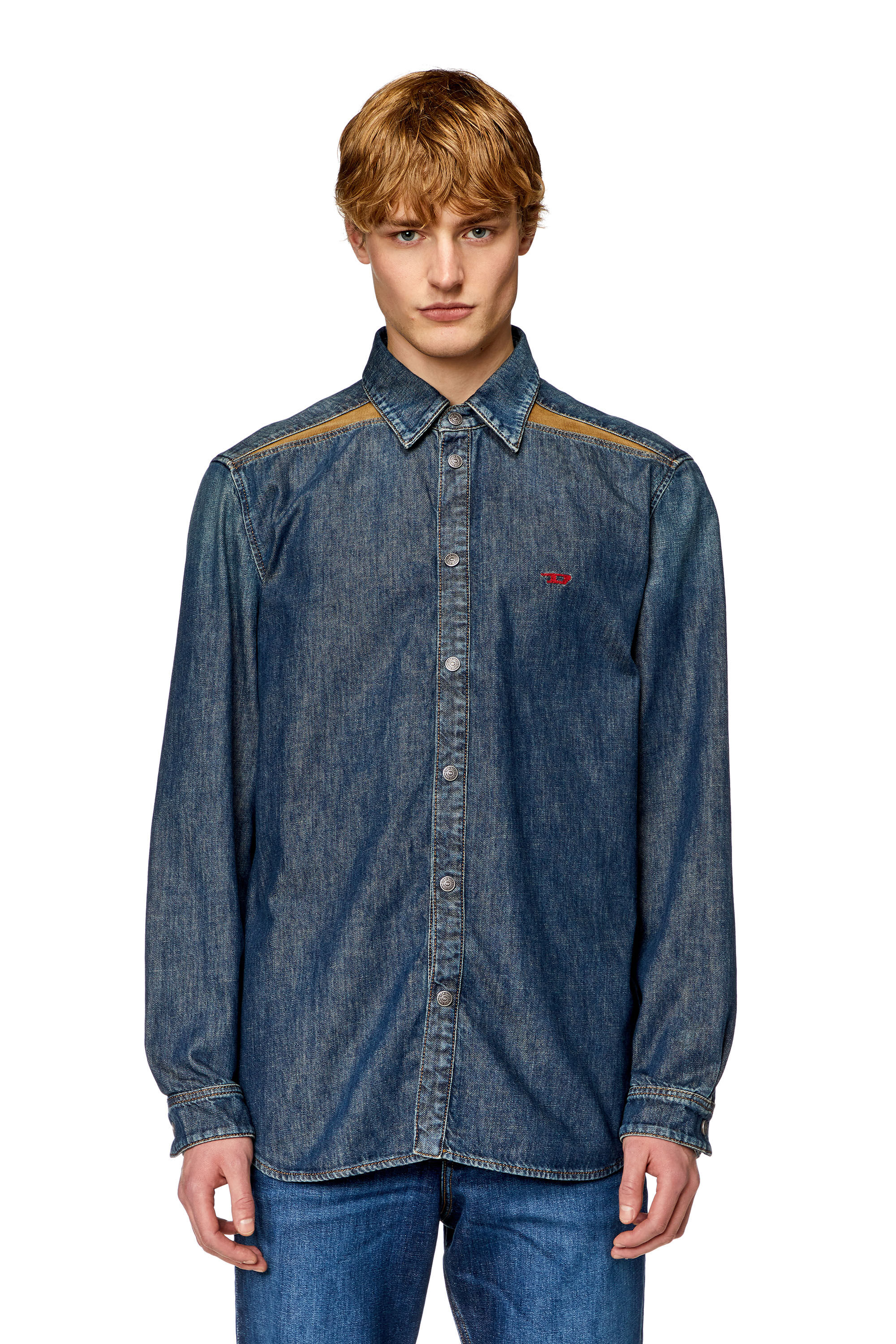 Diesel - D-SIMPLY-RS-D, Man's Shirt in denim with contrasting panels in Dark Blue - 2