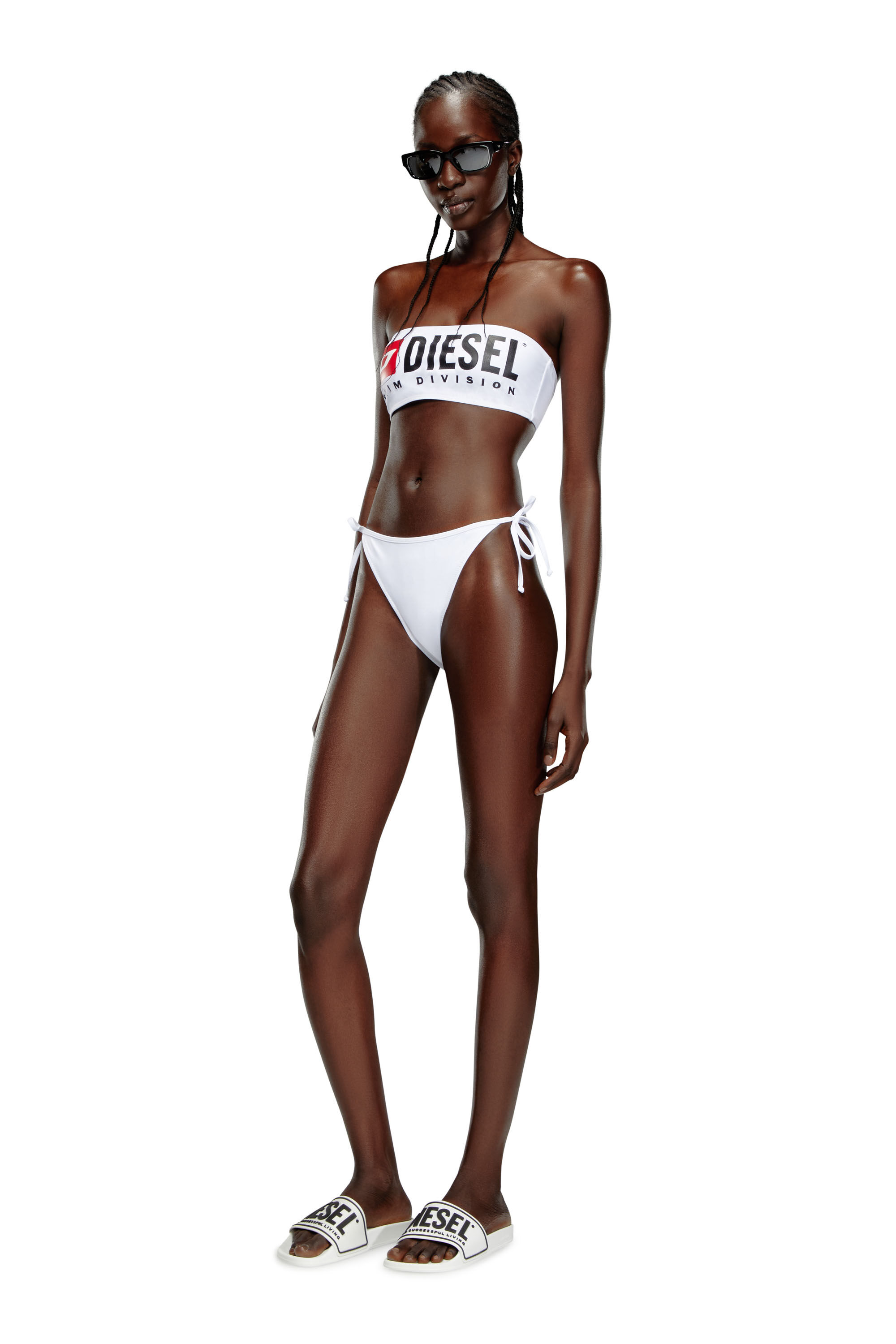 Women's Maxi logo bikini briefs in recycled nylon | White | Diesel
