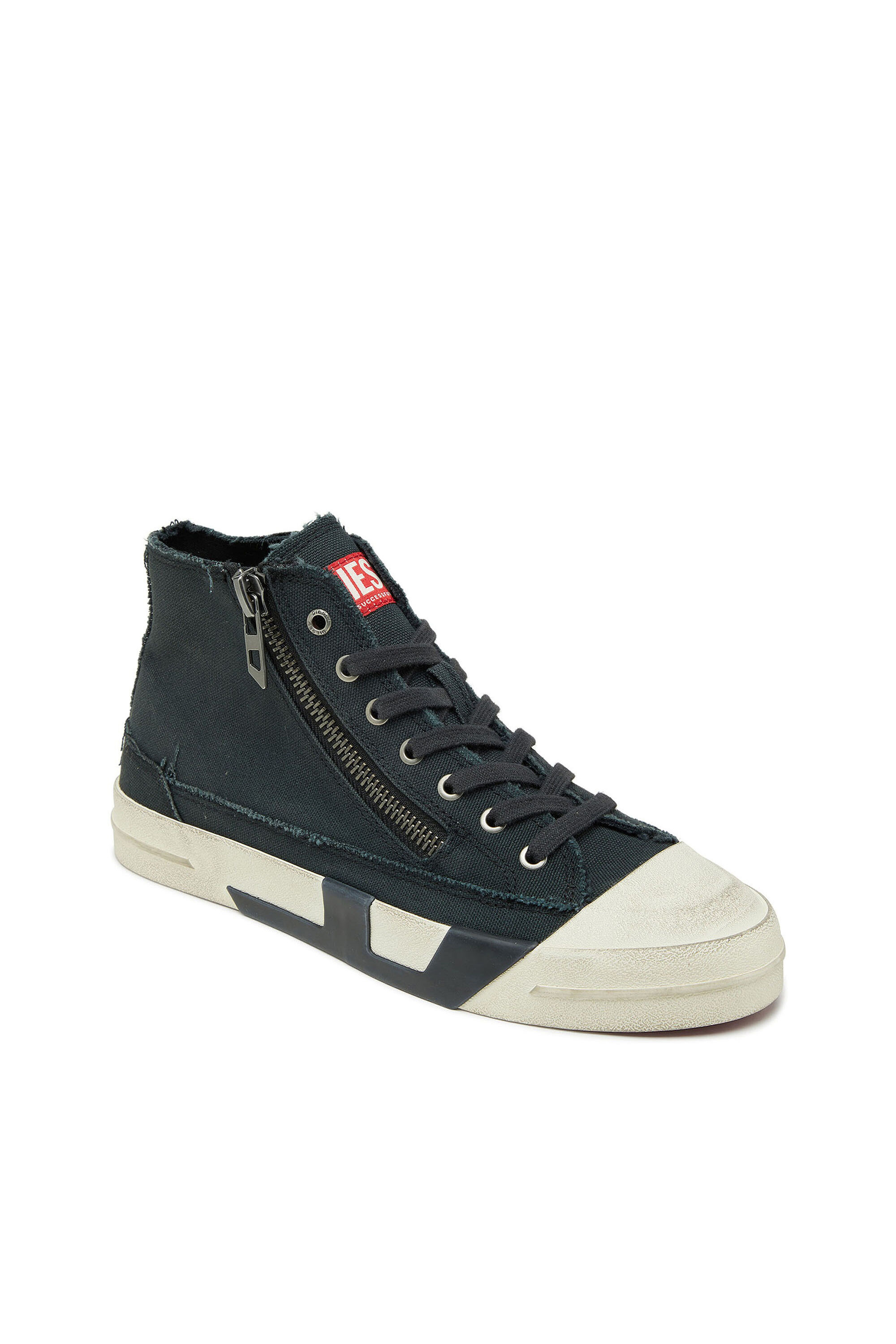 Diesel - S-D-VERSE ZIP MID II, Man's S-D-Verse -  Sneakers in frayed canvas with D logo in Black - 6