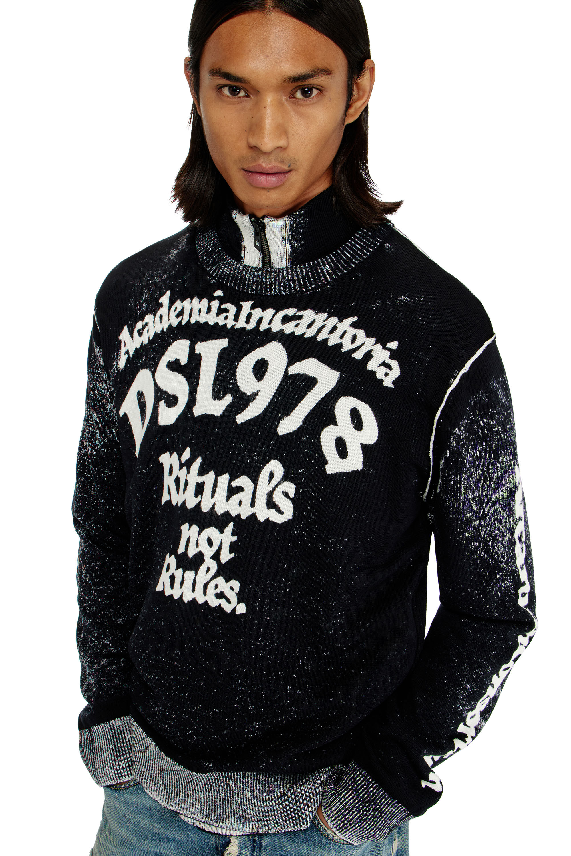 Diesel - K-LAUTI, Man's Treated cotton jumper with slogan in White/Black - 3