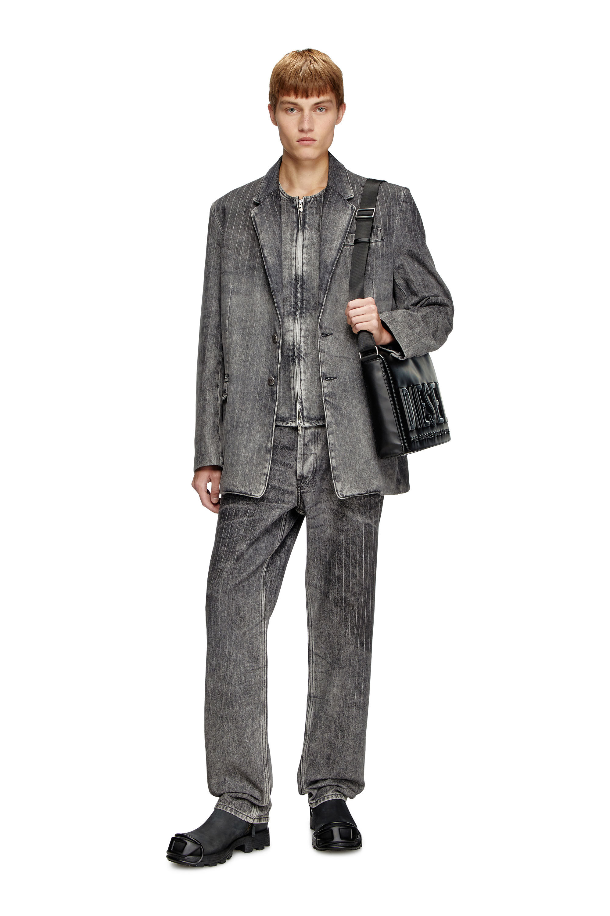 Women's Blazer in tailoring pinstripe denim | Black | Diesel Women's Blazer in tailoring pinstripe denim | Black | Diesel