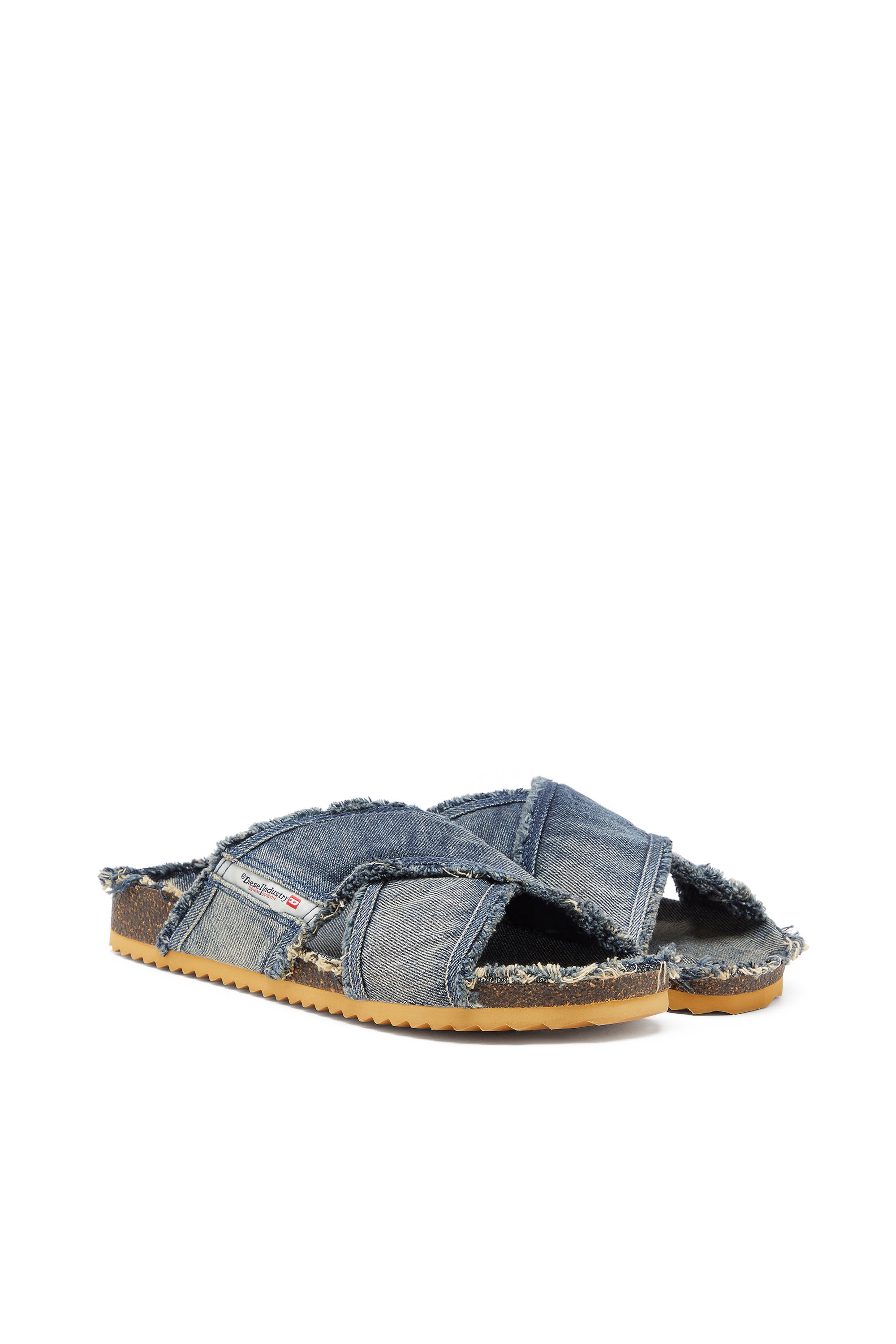 Men's D-Woodstock-Crossover slides in frayed denim | Blue | Diesel