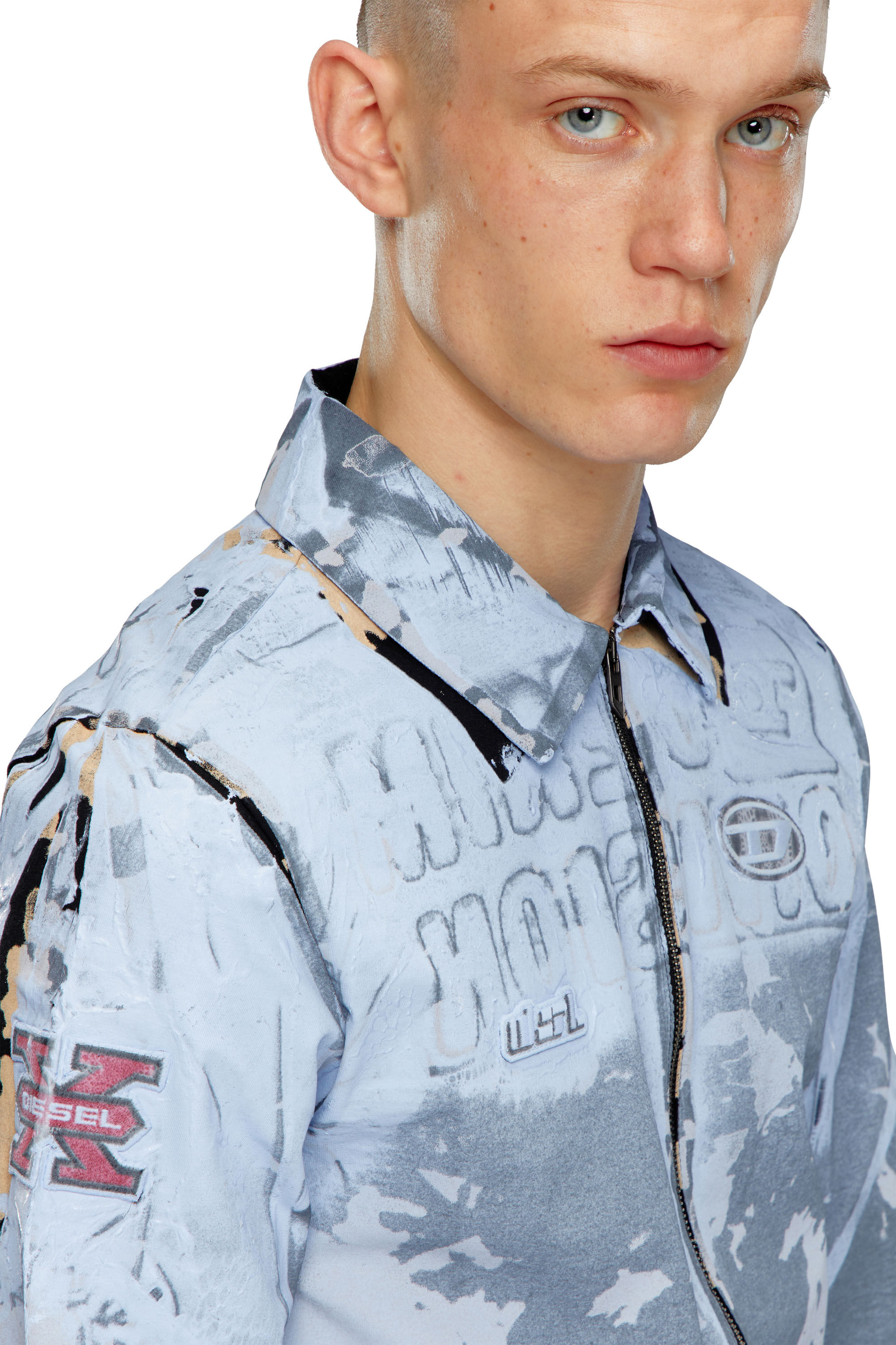 Diesel - S-CORSE-P1, Unisex Zip shirt in coated jersey in Blue - Image 3