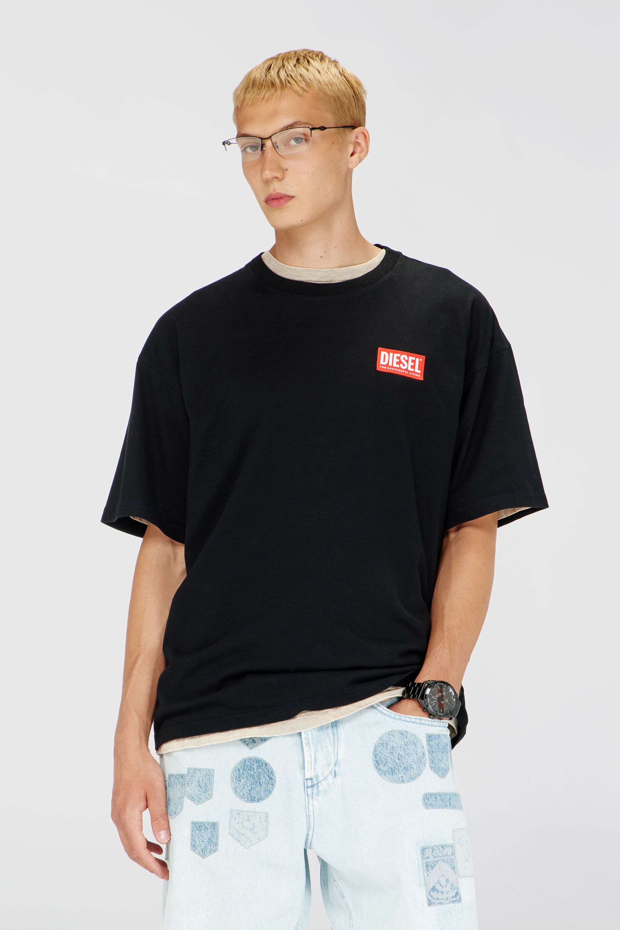 Men's T-shirt with jacquard logo patch | Black | Diesel TR